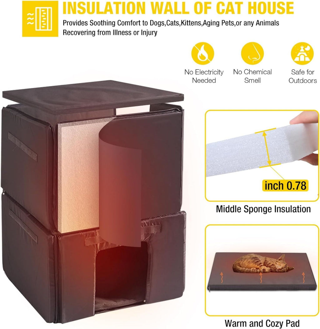 Aivituvin Heated Outdoor Cat House for Winter, Insulated Cat House for Outdoor Indoor, Weatherproof Cat Shelter with Warm Liner for Feral &amp; Stray Cats