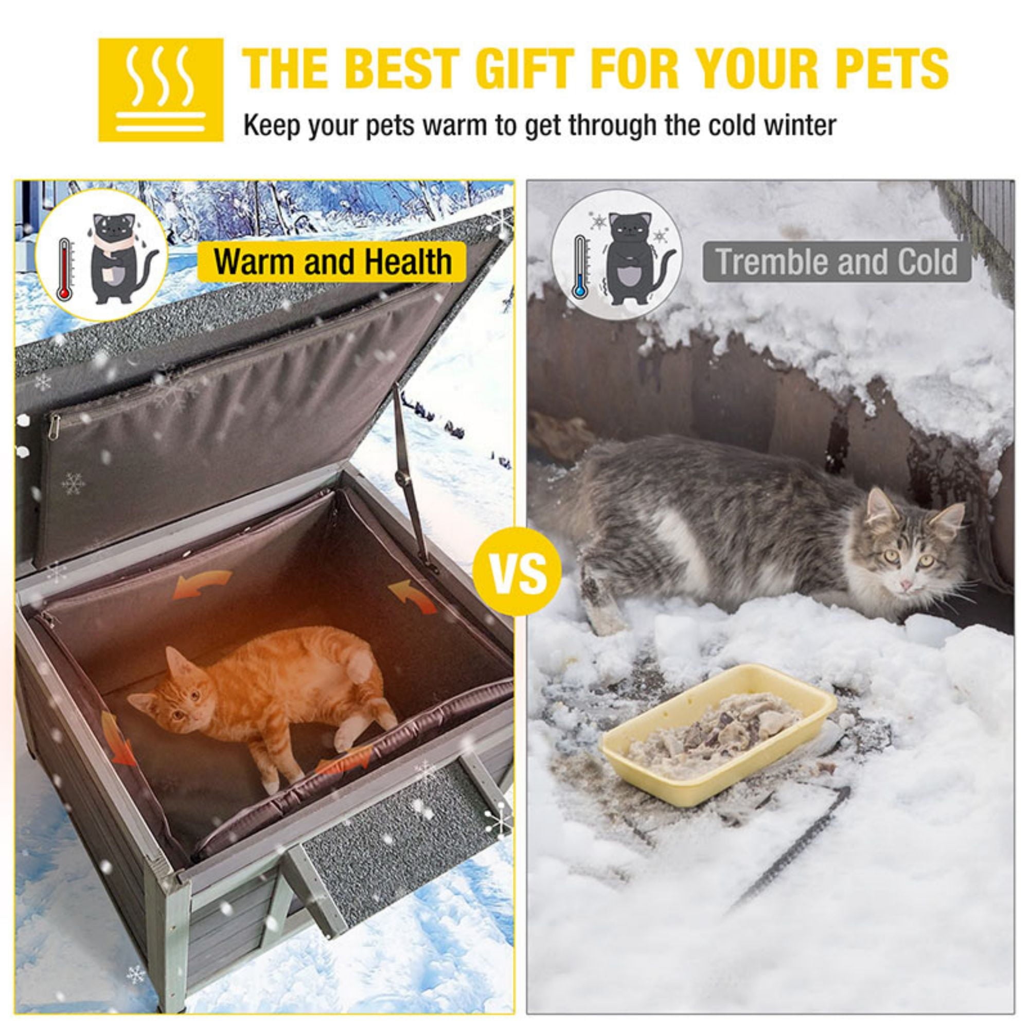 Aivituvin Cat House for Outdoor Cats Insulated Feral Kitty Shelter with Warm Liner for Winter Waterproof Rabbit Hutch for Bunnies,Cats
