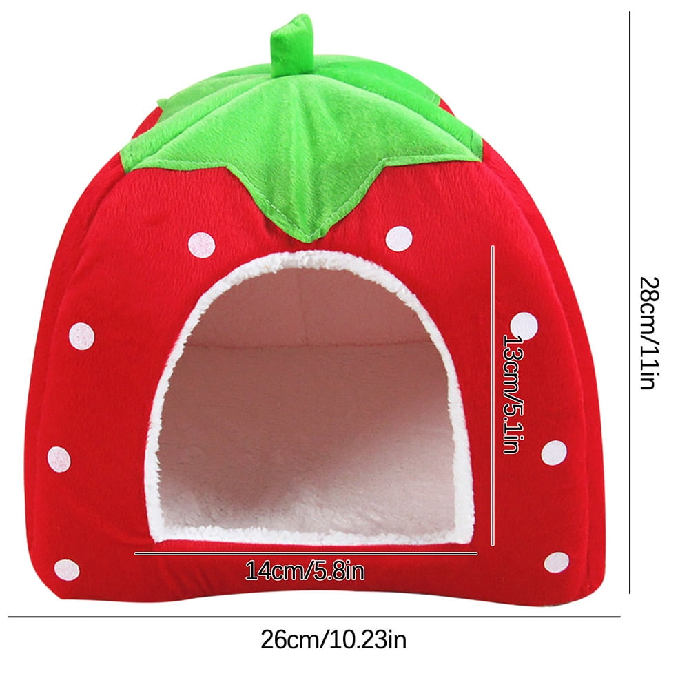 CHGBMOK Cute Strawberry Cat House Indoors Winter Warm Pet Dog Bed Foldable Fleece Warm Yurt