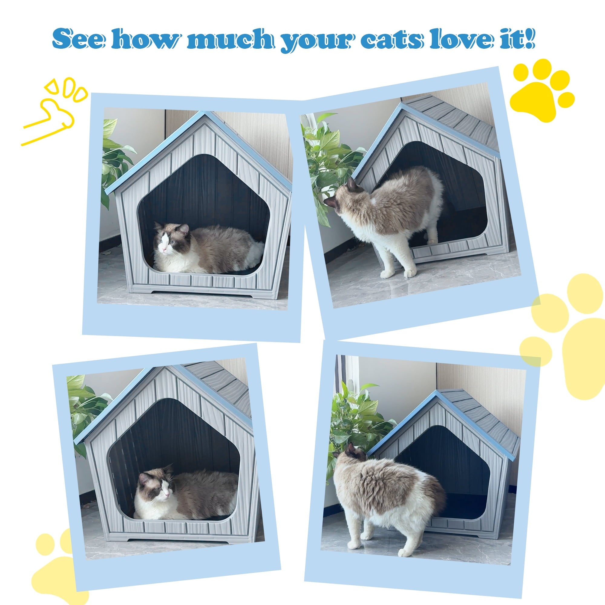 Bifanuo Weatherproof Outdoor Cat House - Insulated Resin Shelter for Indoor &amp; Feral Cats