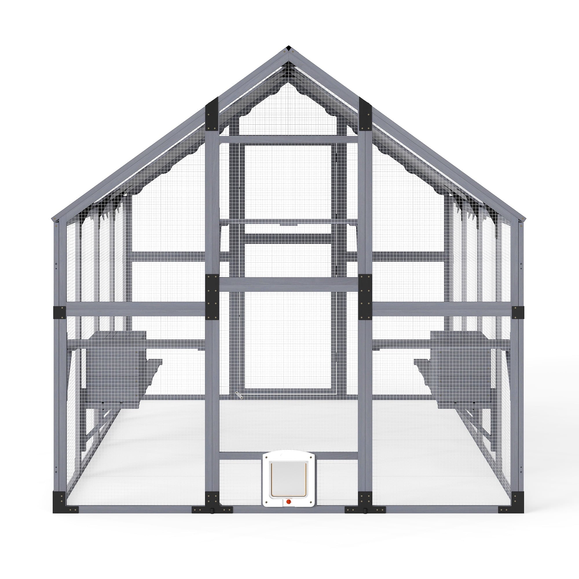 COZIWOW 108" Outdoor Large Cat Enclosure Wooden Kitten Catio Outside Cat House for Multiple Pets with Window Access Jumping Platforms,Gray