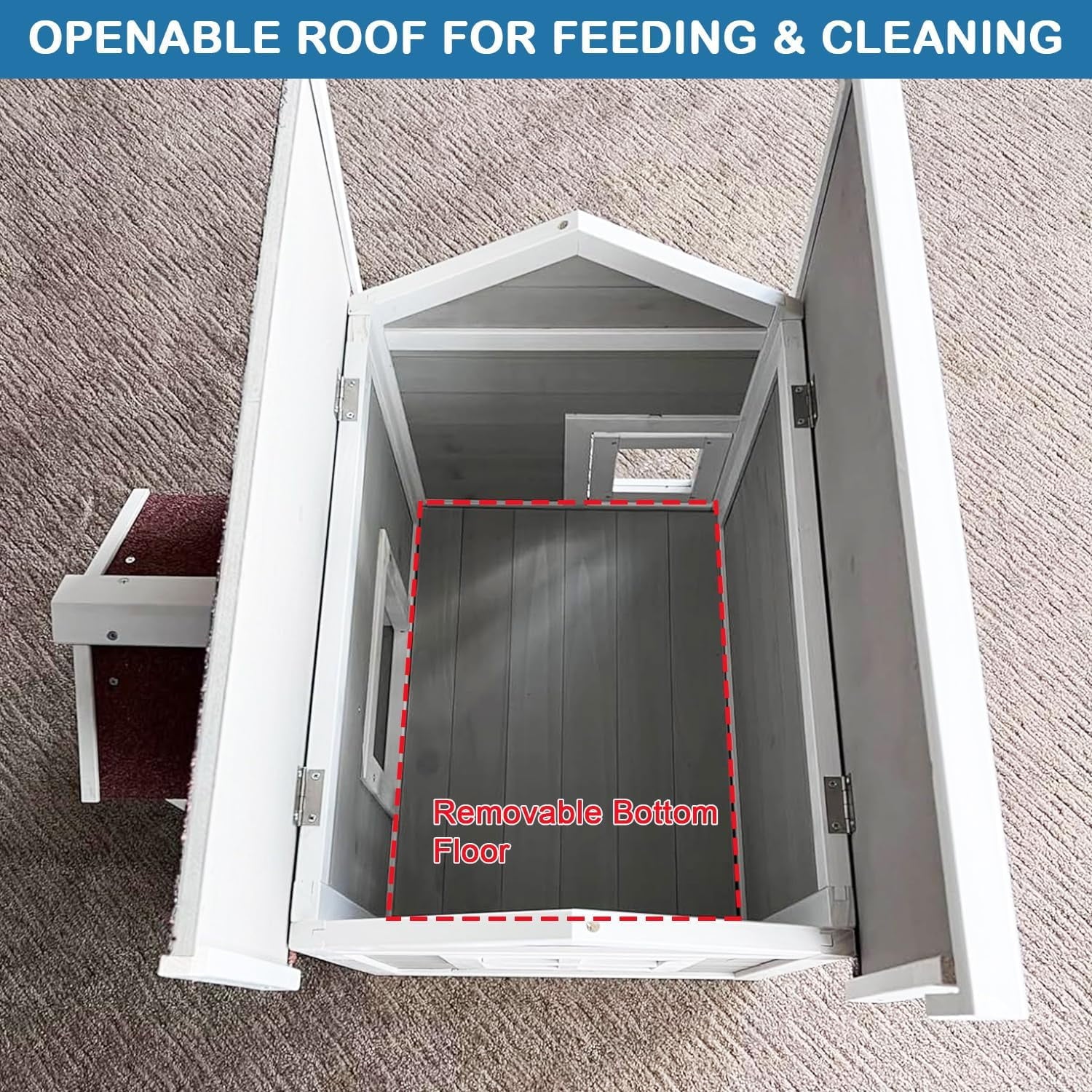 Outdoor Cat House Feral Cat Enclosure for Winter Double Rooms Weatherproof with Openable Roof