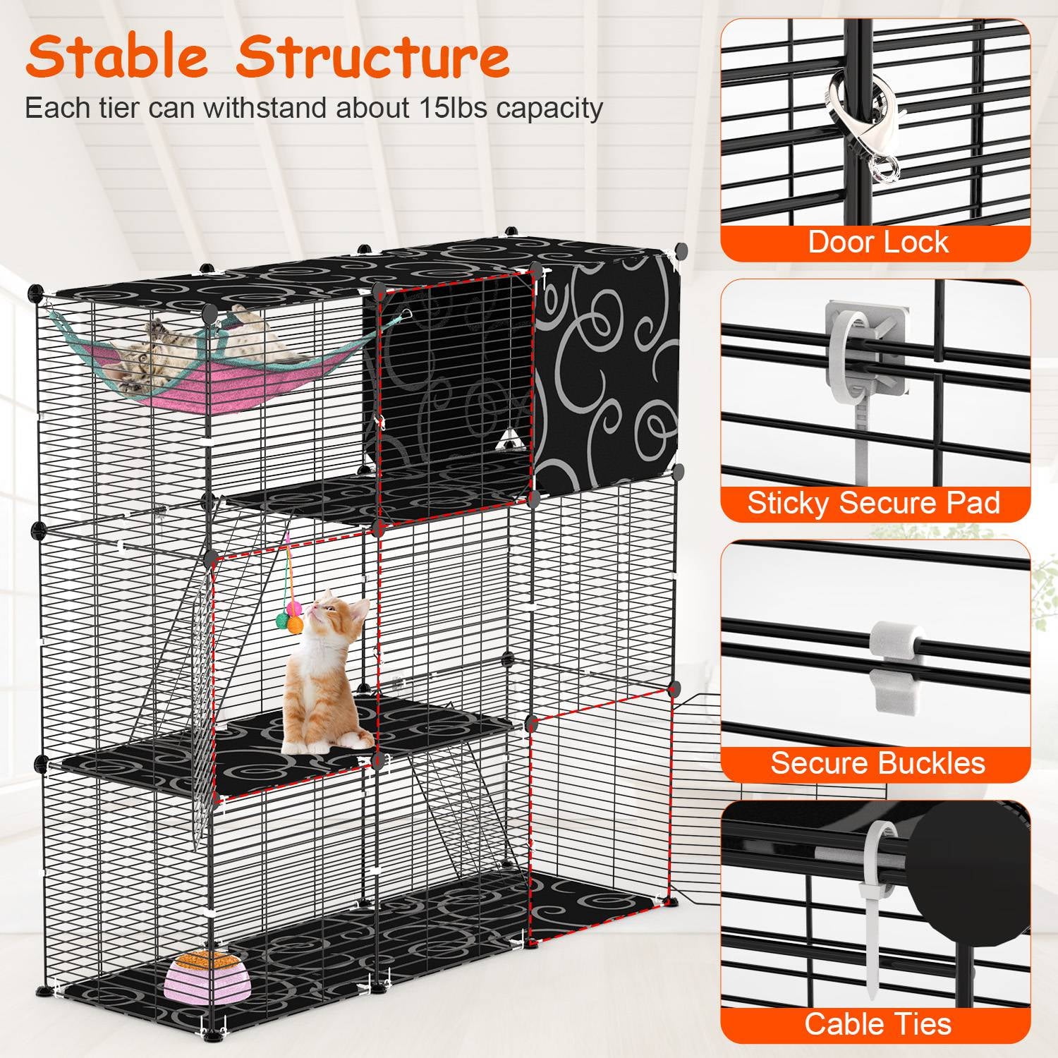 iMounTEK 3-Tier Cat Cage Playpen, Enclosure Indoor DIY Iron Wire Cat House for 1-2 Small Animals