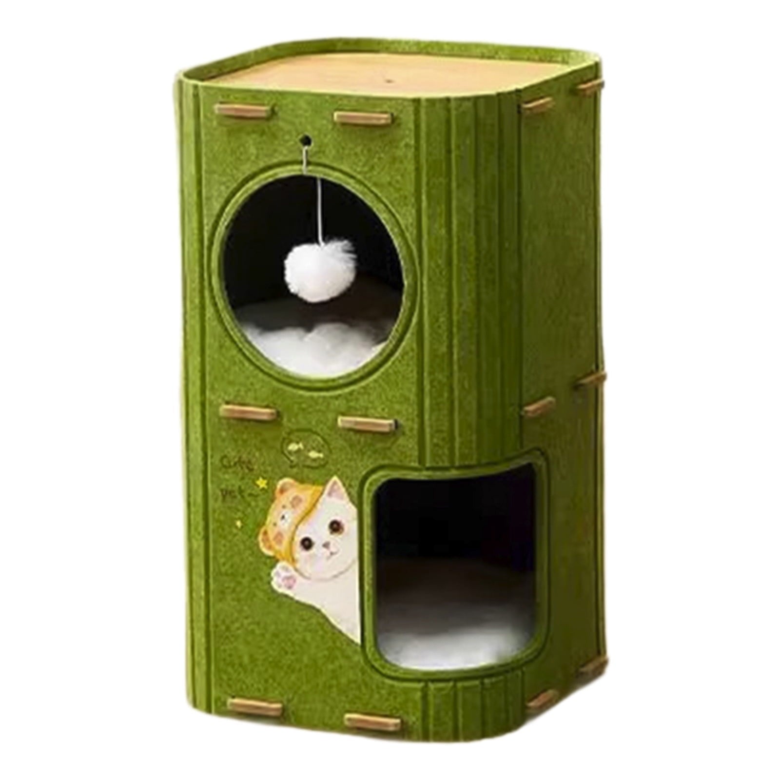 Gumesh 2-Story Cat House with Tunnel - Indoor Multi-Cat Condo with Washable Mats, Felt-Covered Hideaway &amp; Cave Bed