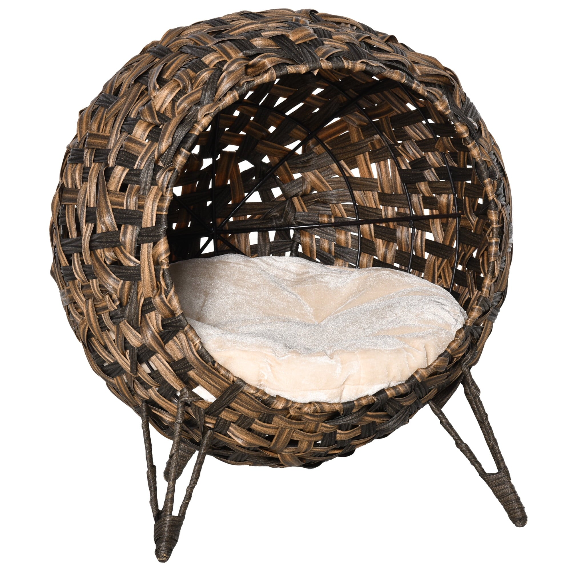 Pawhut 20.5" Natural Rattan Cat House, Brown