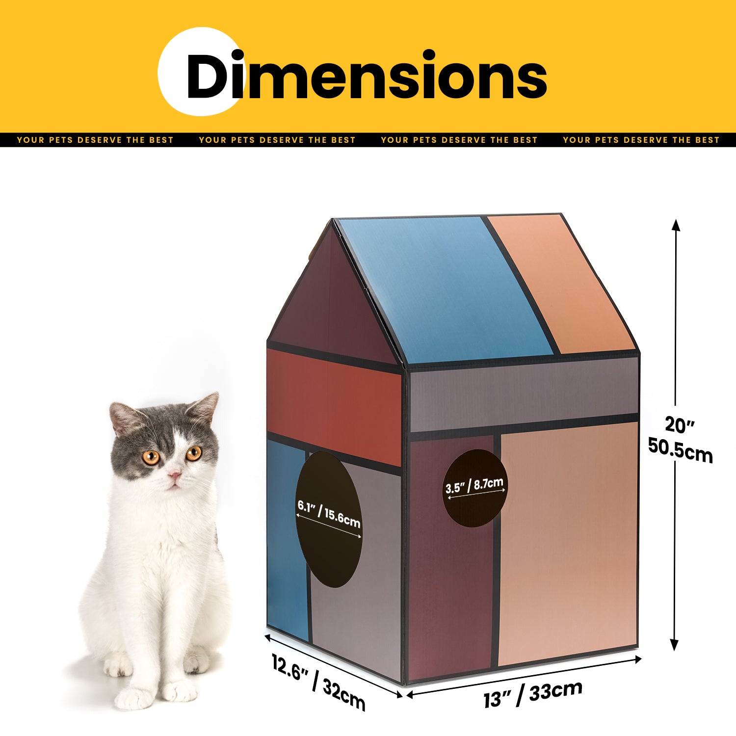 Conlun Cat Scratcher Cardboard Cat House with Cat Scratching Pad&amp;Catnip,Removable Cat Scratcher Pad Home Toy for Indoor Cats