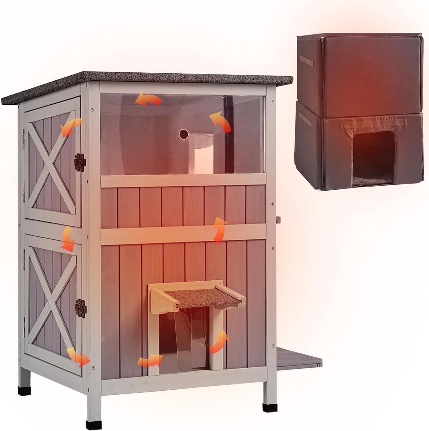 Aivituvin Heated Outdoor Cat House for Winter, Insulated Cat House for Outdoor Indoor, Weatherproof Cat Shelter with Warm Liner for Feral &amp; Stray Cats