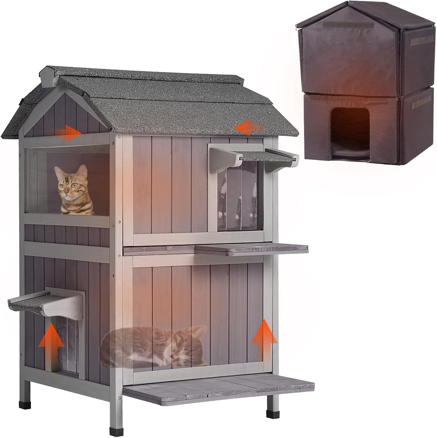 Aivituvin Outdoor Feral Cat House 2-Story Cat Cottage Kitten Shelter with Window