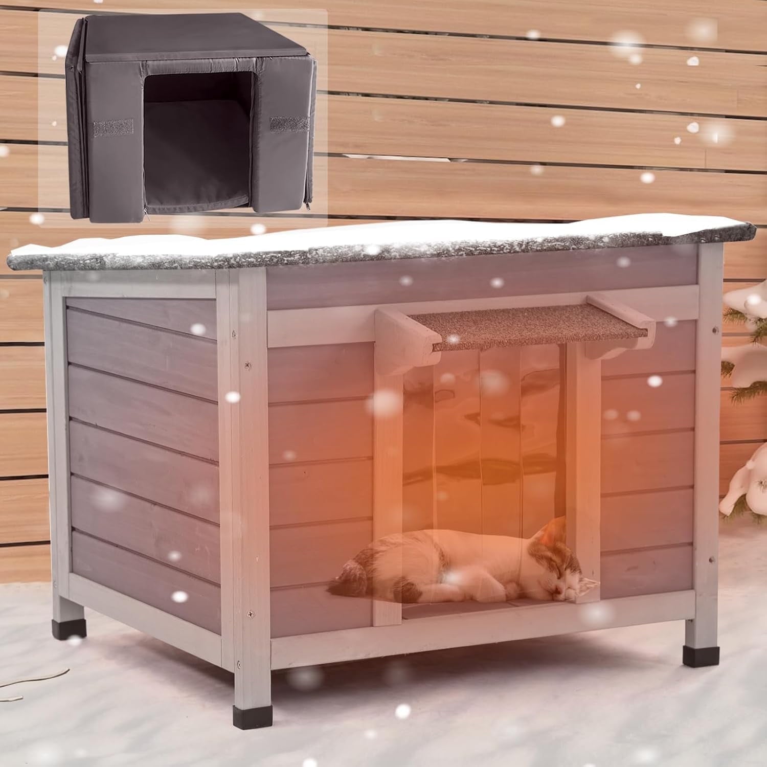 Aivituvin Outdoor Insulated Cat House, Cat Shelter with Insulated Liner, Winter Cat Shelter Outdoor