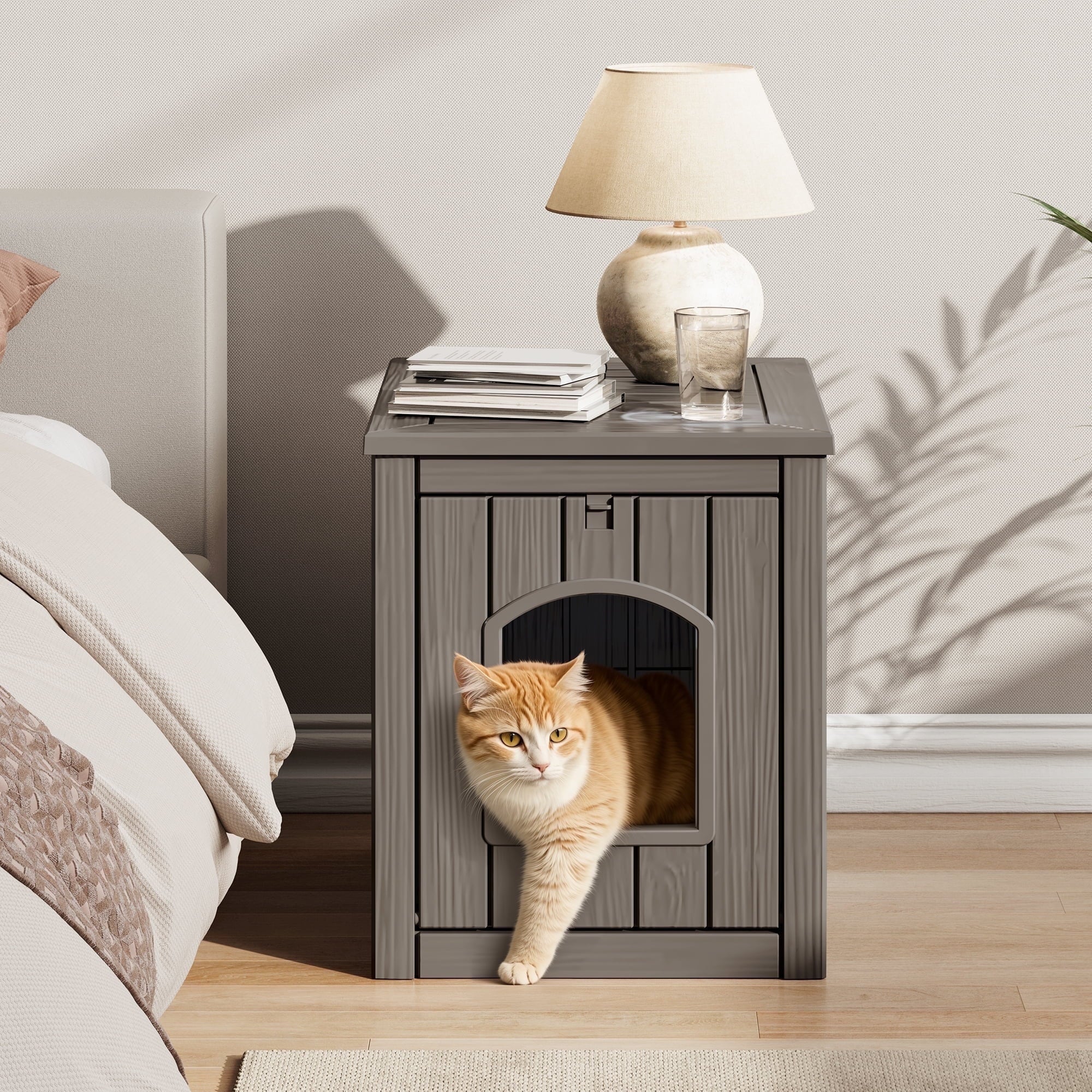 Bifanuo Outdoor Cat House, Outside Multiple Kitty Feral Cat Houses, Weatherproof Shelter for Ferrel Cats and Dogs, Durable PP Material, Insulated Shelter for Garden, Patio, or Backyard (Gray &amp; Black)