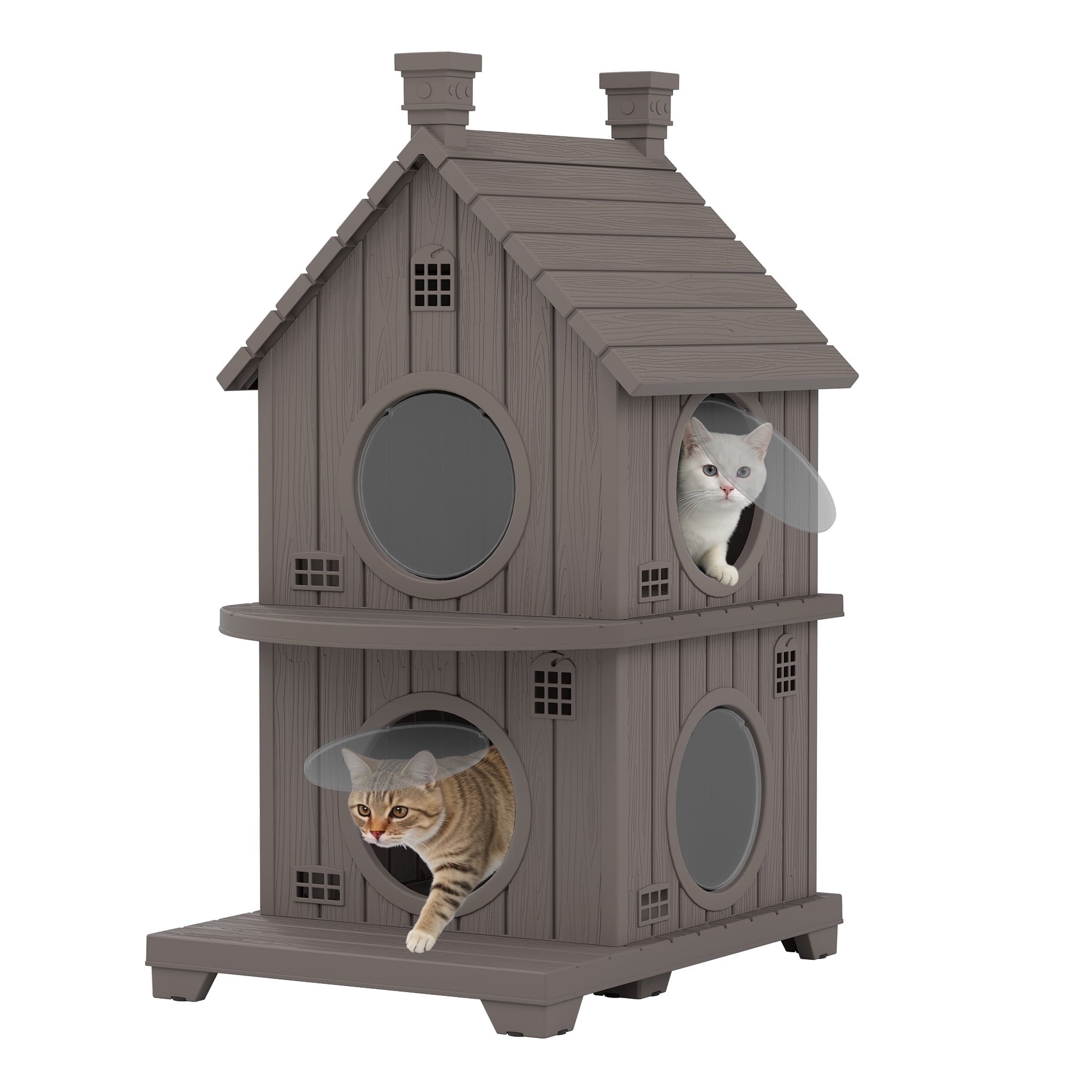 Bifanuo Outdoor Cat House,Weatherproof Resin Cat House, Villa-Style Outdoor Cat Shelter,Assemble Easily for Home &amp; Yard,Blue