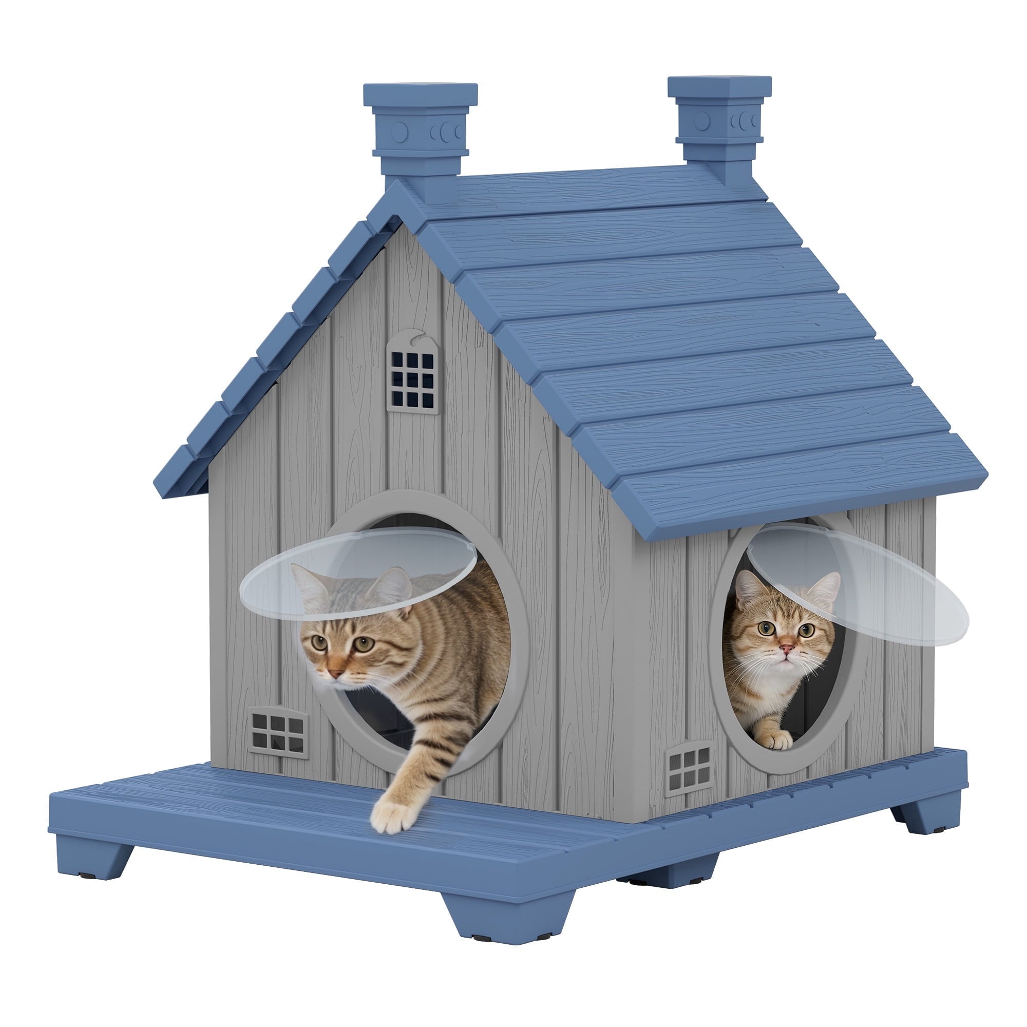 Bifanuo Outdoor Cat House,Weatherproof Resin Cat House, Villa-Style Outdoor Cat Shelter,Assemble Easily for Home &amp; Yard,Blue