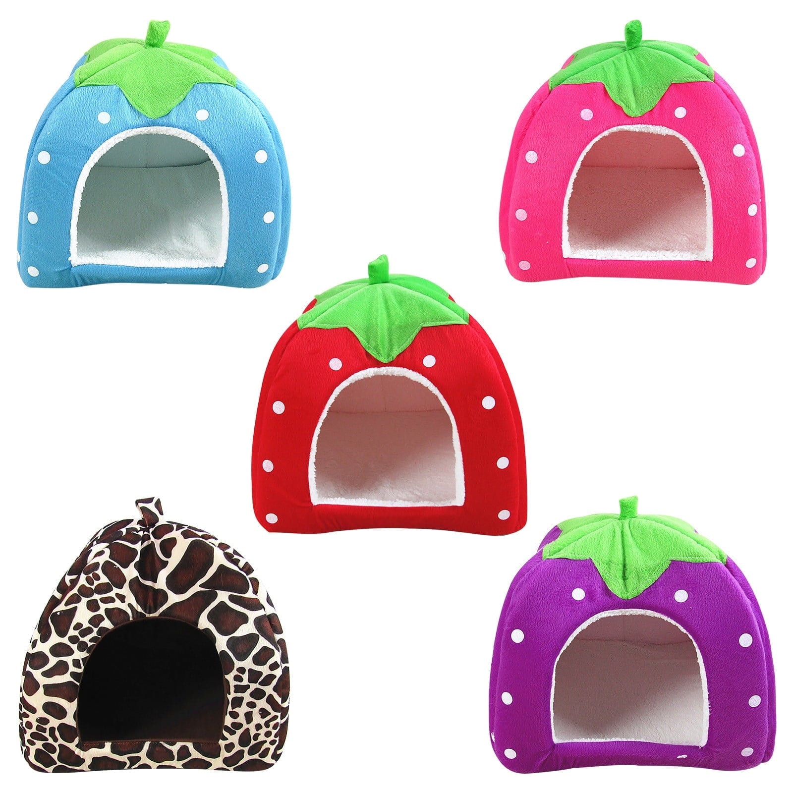 CHGBMOK Cute Strawberry Cat House Indoors Winter Warm Pet Dog Bed Foldable Fleece Warm Yurt