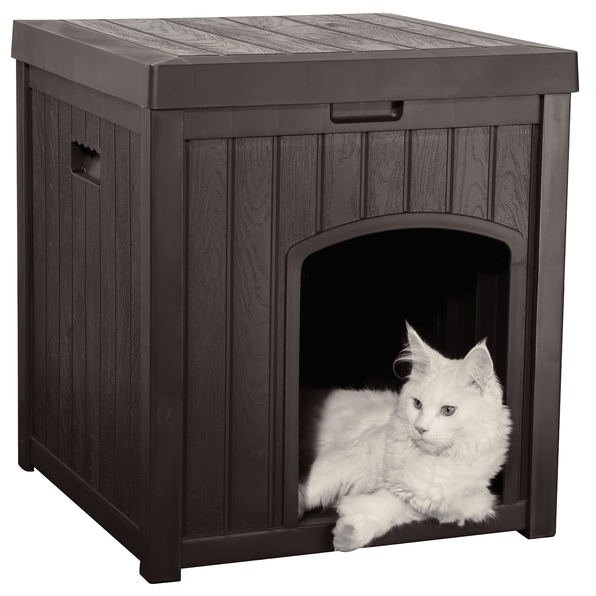 EHHLY Outdoor Cat House Waterproof, Outside Multiple Feral Cat Houses Weatherproof, Cat Litter Box Enclosure, Durable Resin Plastic, Brown