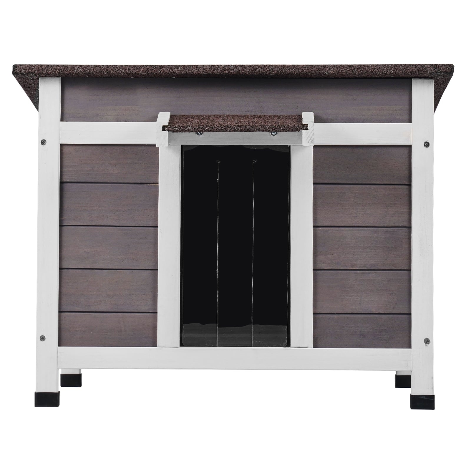 KFFKFF Weatherproof Outdoor Cat Shelter, Wooden House for Cats and Rabbits, Features Window, Open Roof, and PVC Door Flaps, 24"L x 21"W x 18"H