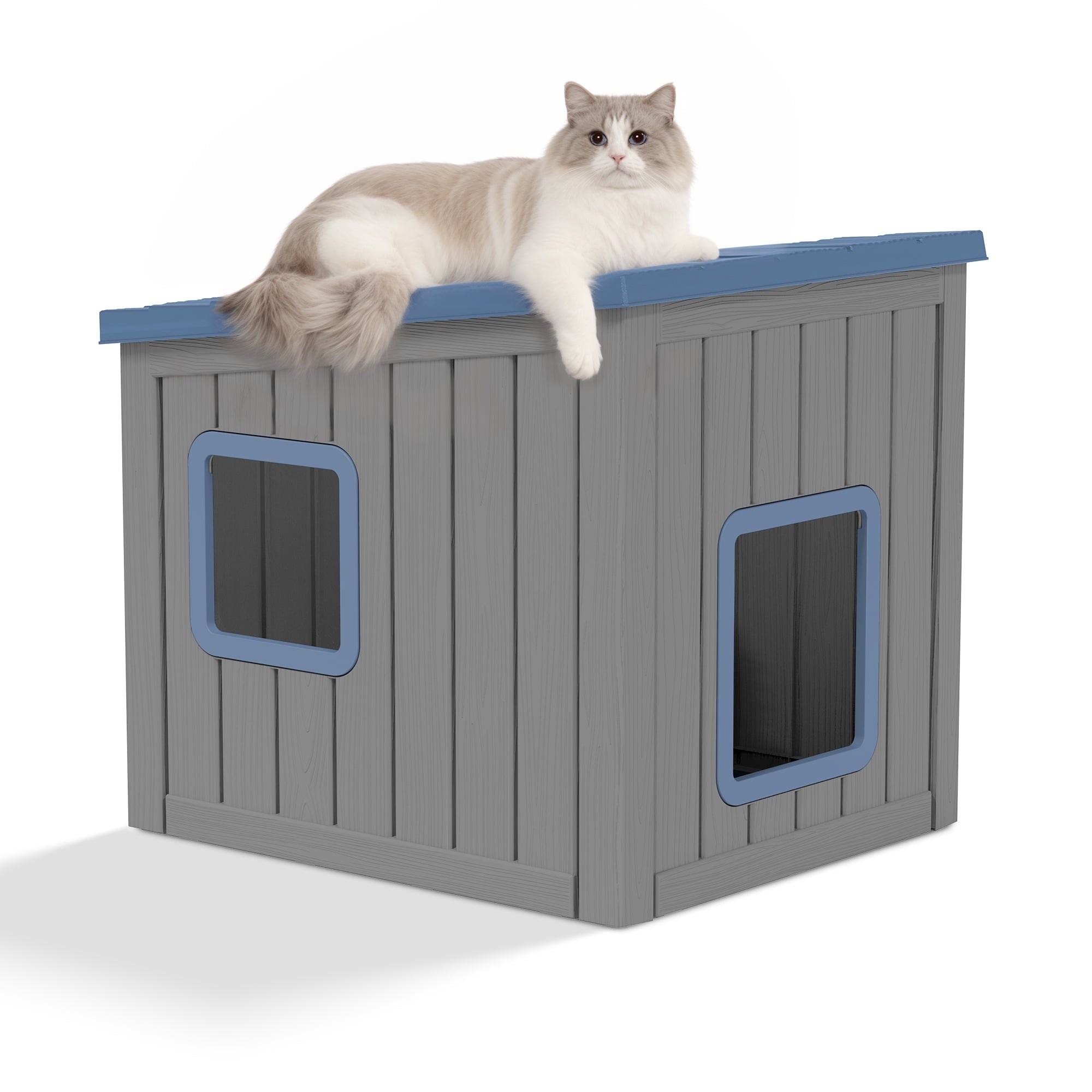 LHBcraft Outdoor Cat House, Weatherproof PP Cat Shelter for Feral &amp; Stray Cats, Durable All-Season Pet House for Garden &amp; Patio ,Black