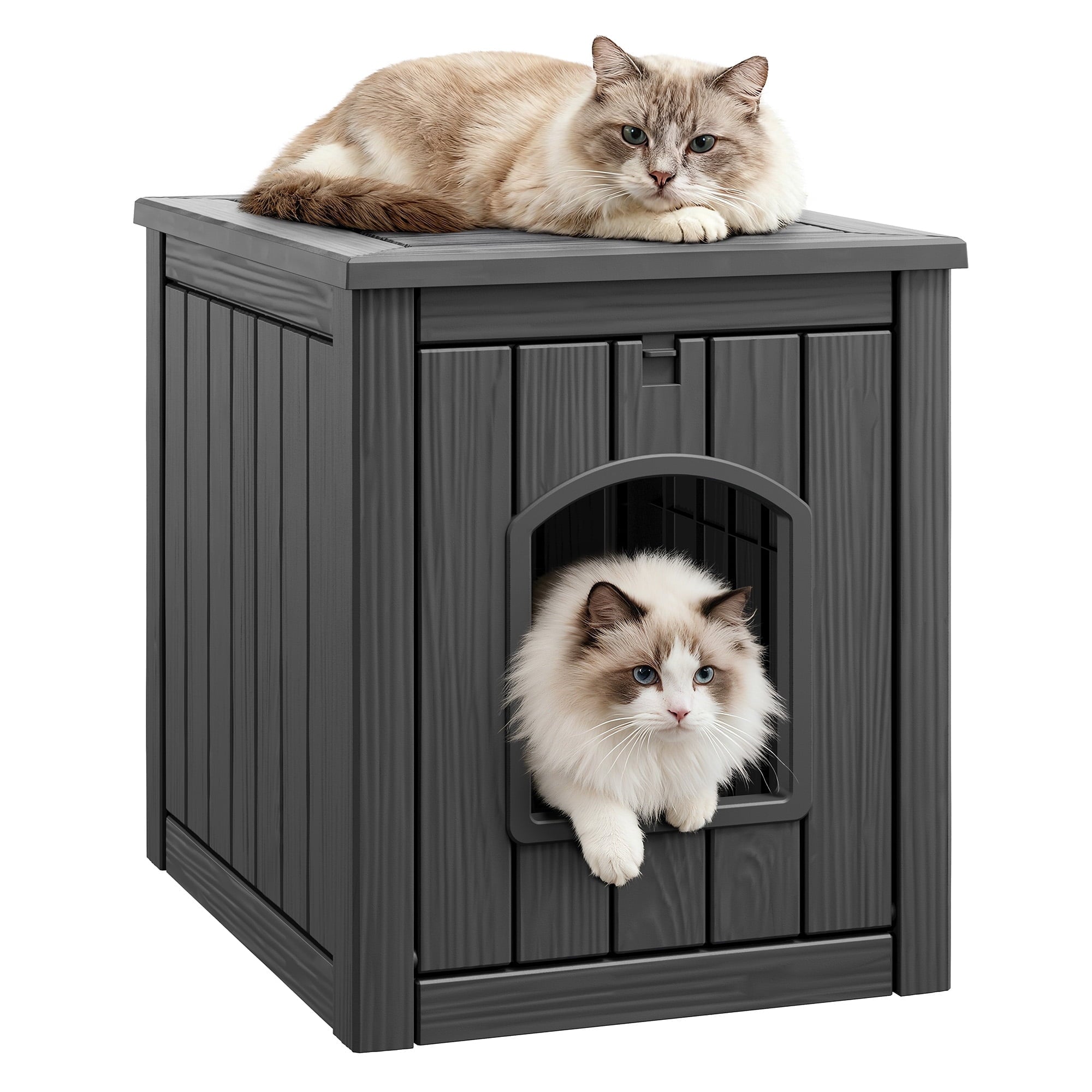 LHBcraft Outdoor Cat House, Weatherproof PP Cat Shelter for Feral &amp; Stray Cats, Durable All-Season Pet House for Garden &amp; Patio ,Black
