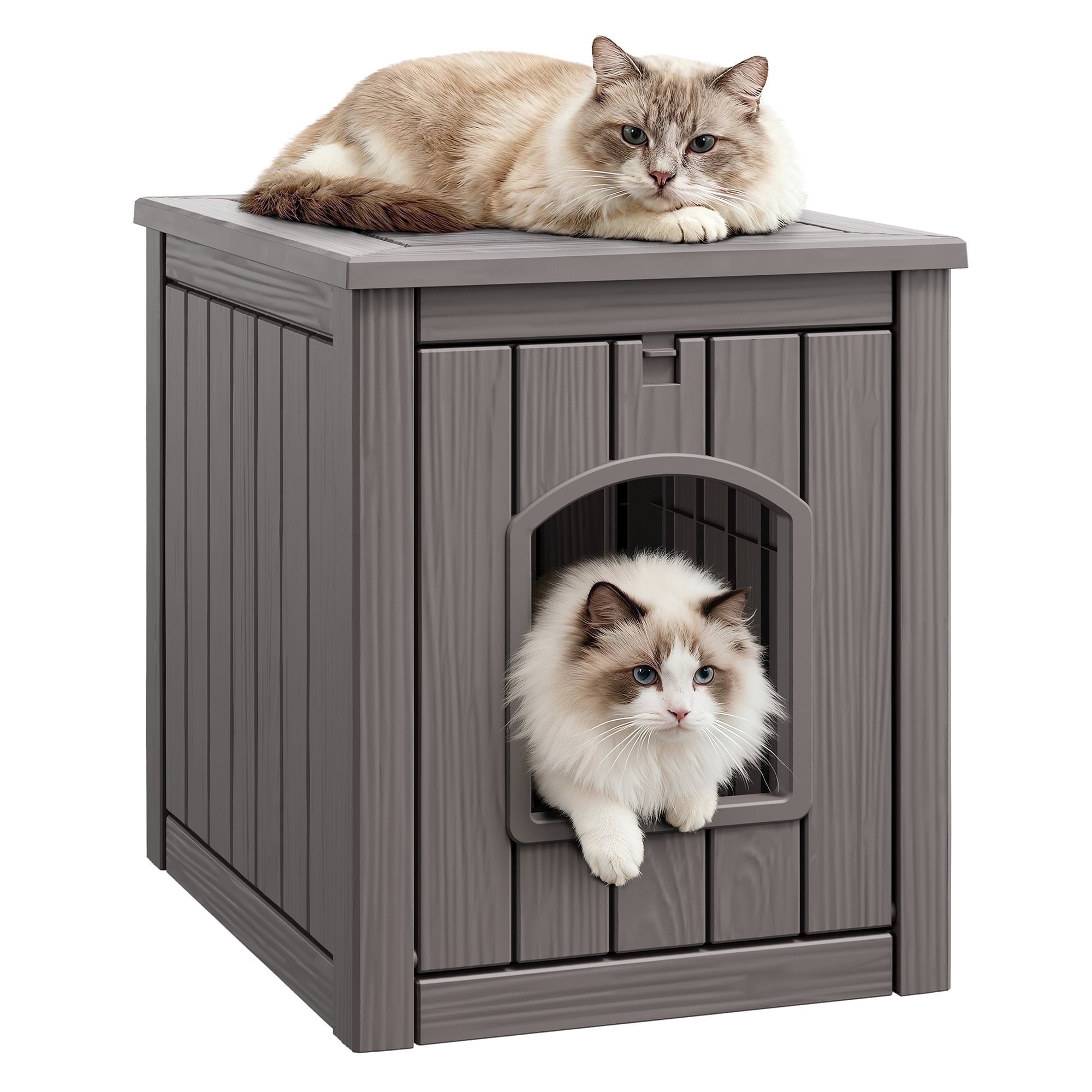 LHBcraft Outdoor Cat House, Weatherproof PP Cat Shelter for Feral &amp; Stray Cats, Durable All-Season Pet House for Garden &amp; Patio ,Black