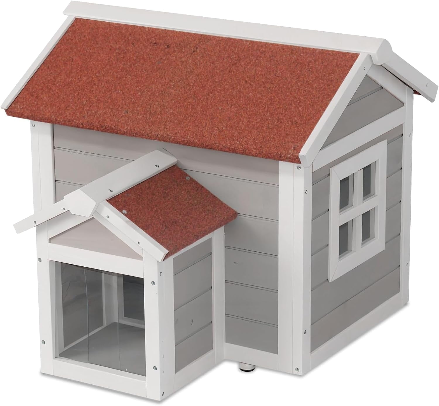 Outdoor Cat House Feral Cat Enclosure for Winter Double Rooms Weatherproof with Openable Roof