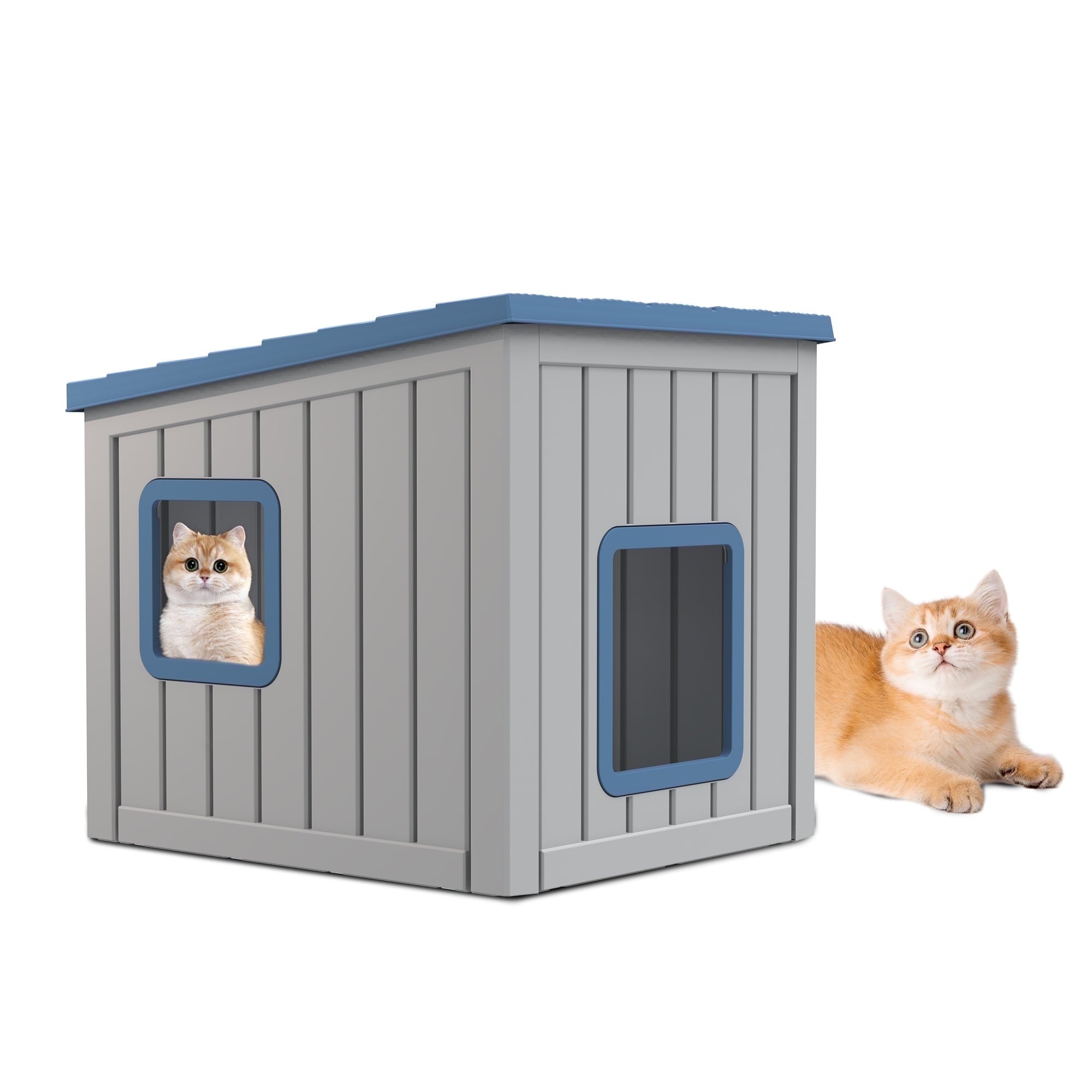 Outdoor Cat House - Weatherproof Resin Cat Houses for Outdoor Cats, Durable &amp; Insulated Shelter for Garden, Patio, or Backyard
