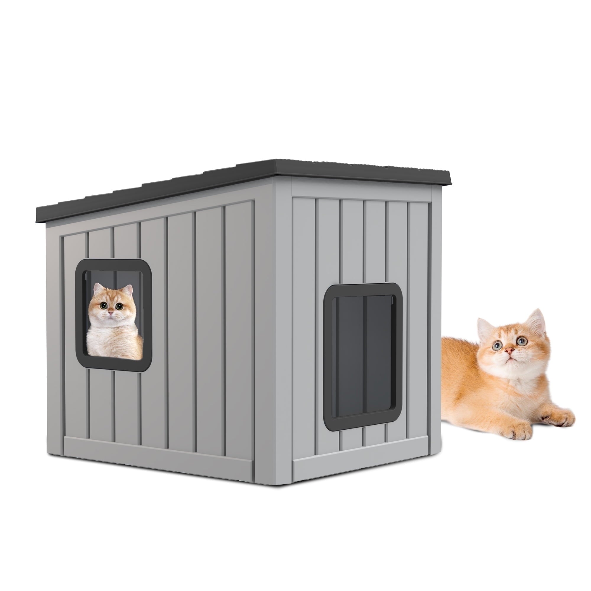 Outdoor Cat House - Weatherproof Resin Cat Houses for Outdoor Cats, Durable &amp; Insulated Shelter for Garden, Patio, or Backyard