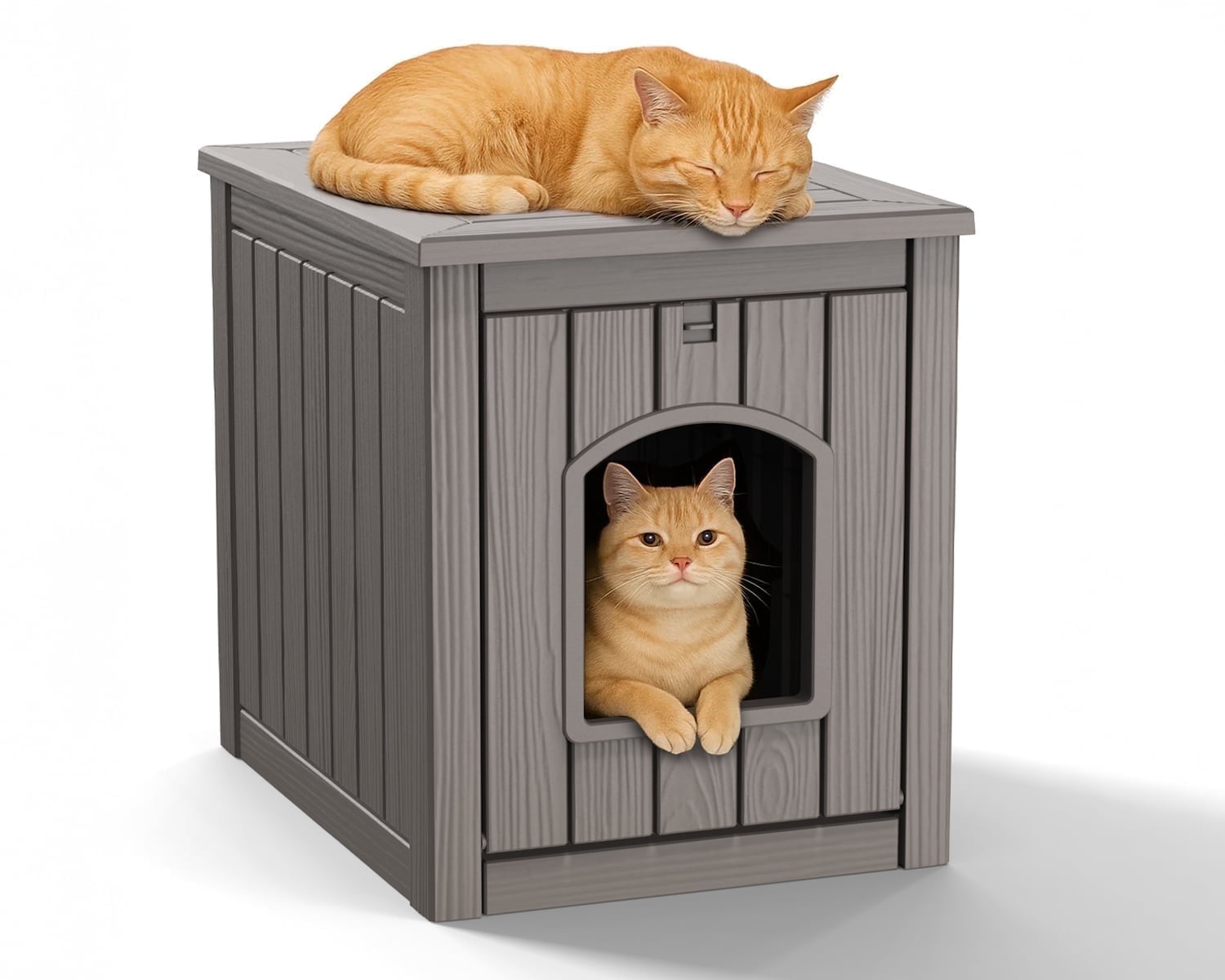 Outdoor Cat House - Weatherproof Resin Cat Houses for Outdoor Cats, Durable &amp; Insulated Shelter for Garden, Patio, or Backyard