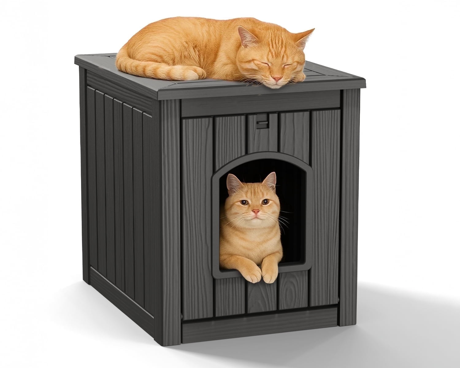Outdoor Cat House - Weatherproof Resin Cat Houses for Outdoor Cats, Durable &amp; Insulated Shelter for Garden, Patio, or Backyard