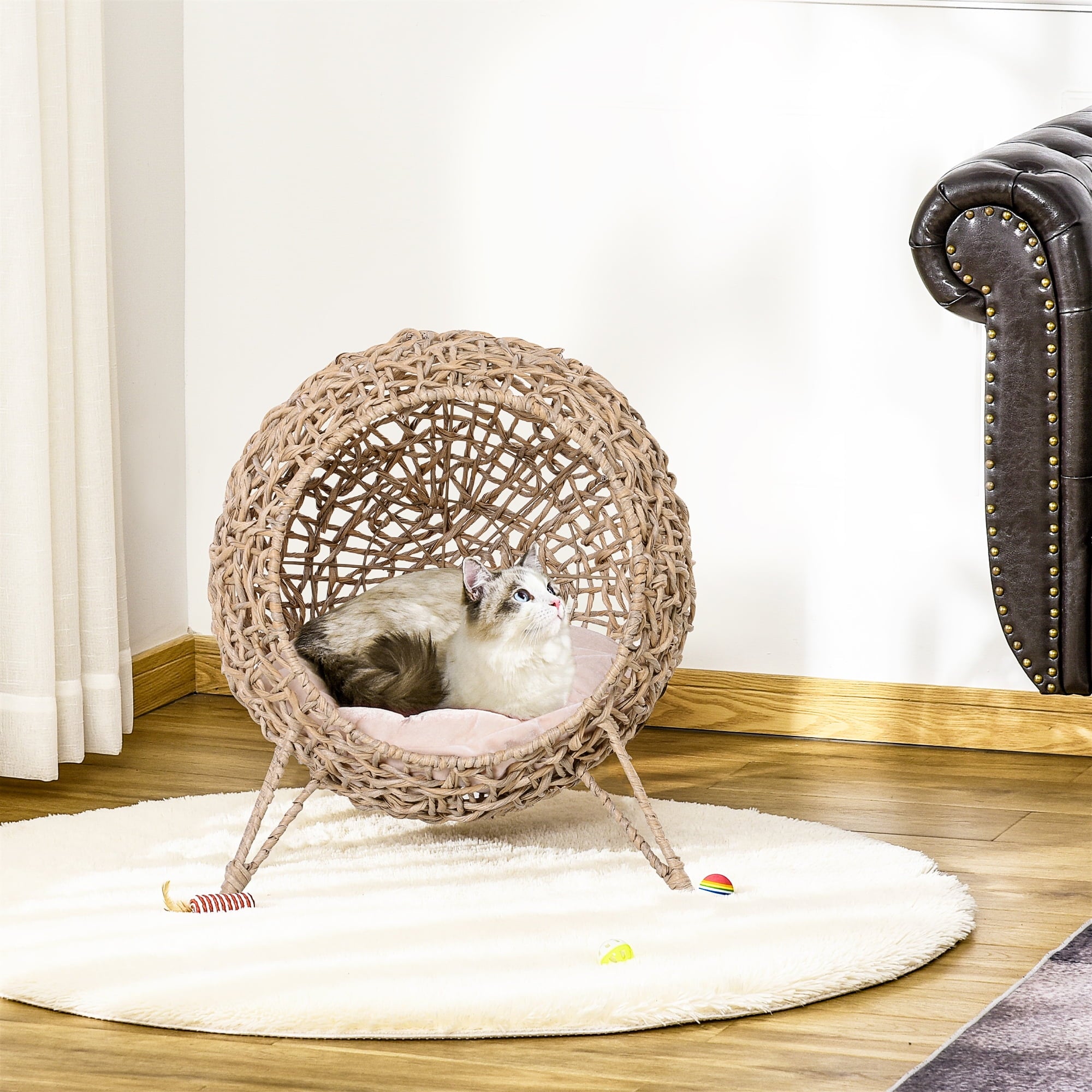 Pawhut 20.5" Natural Rattan Cat House, Brown