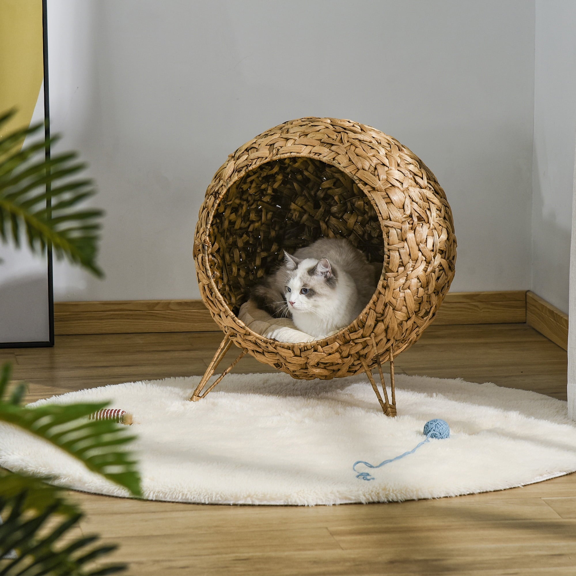 Pawhut 20.5" Natural Rattan Cat House, Brown