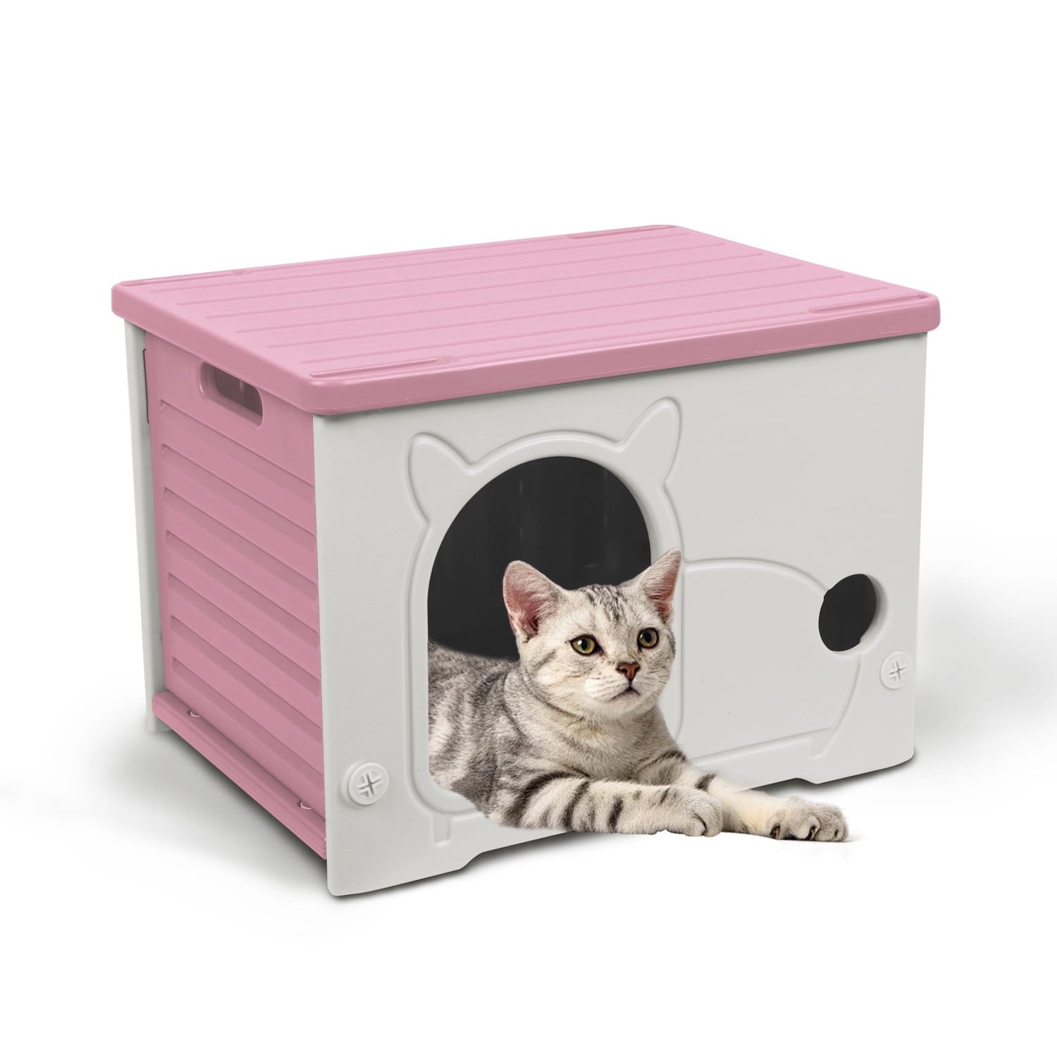 Pempet Plastic Cat House Waterproof Feral Cat Shelter Indoor Outdoor