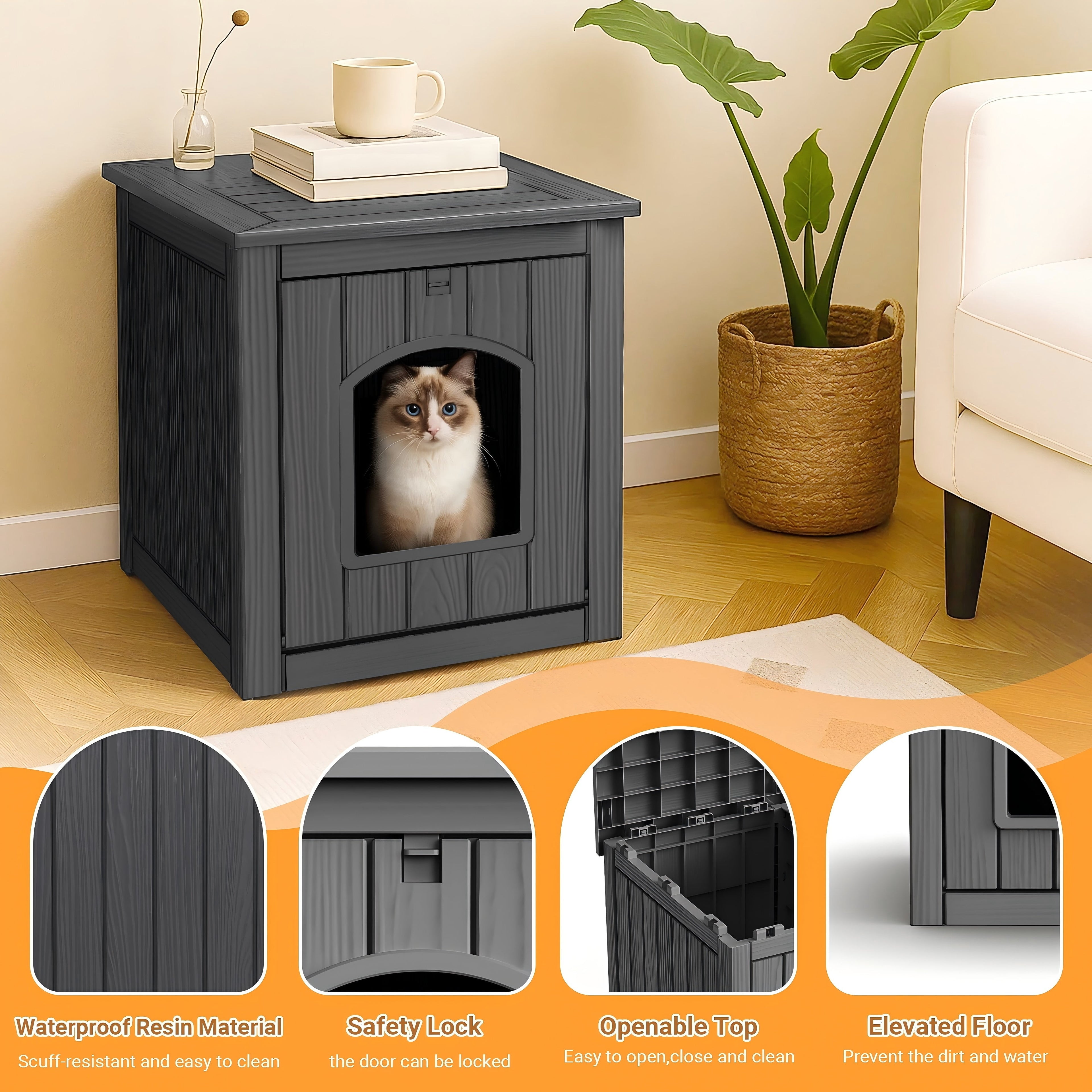 Outdoor Cat House - Weatherproof Resin Cat Houses for Outdoor Cats, Durable &amp; Insulated Shelter for Garden, Patio, or Backyard
