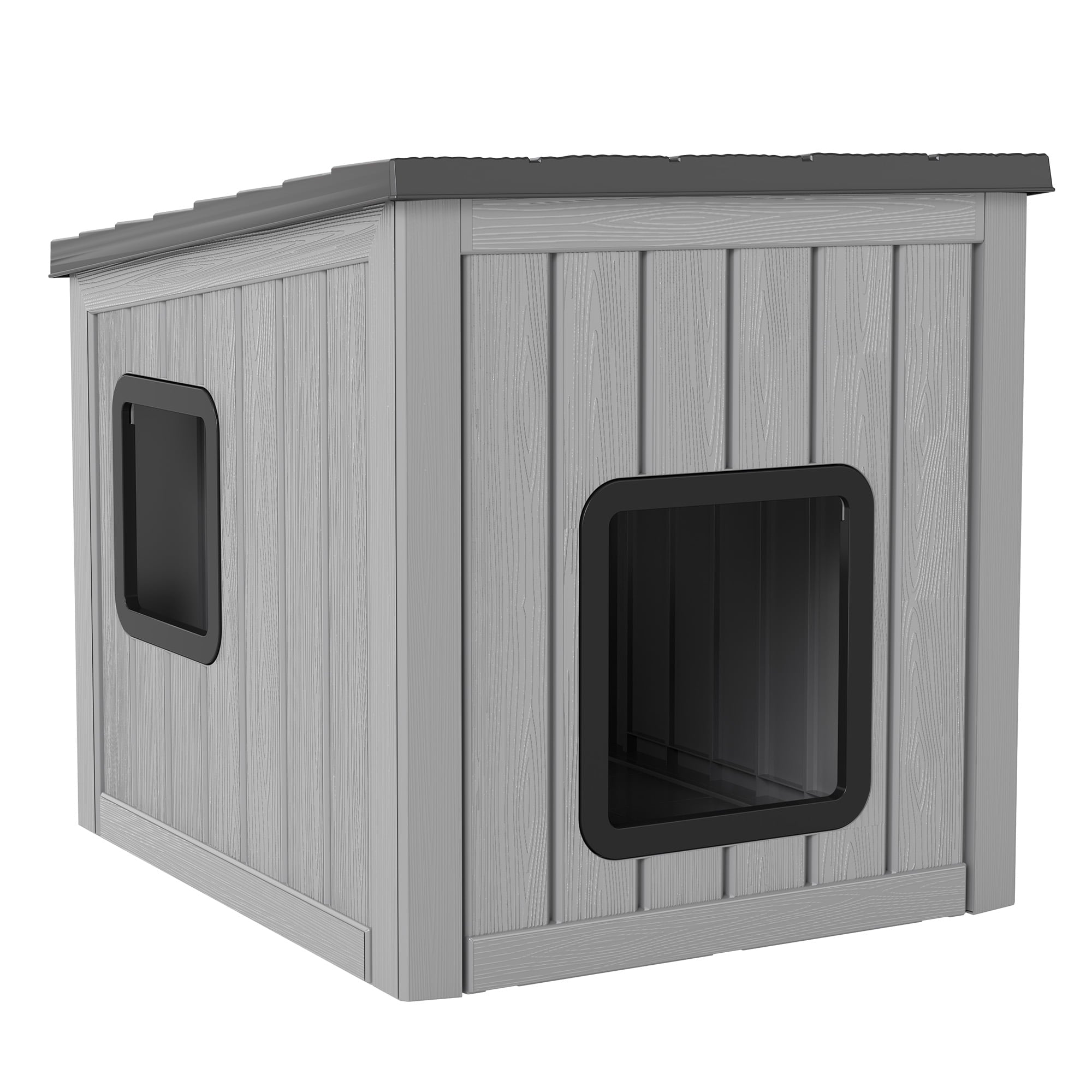 Bifanuo Outdoor Cat House, Outside Multiple Kitty Feral Cat Houses, Weatherproof Shelter for Ferrel Cats and Dogs, Durable PP Material, Insulated Shelter for Garden, Patio, or Backyard (Gray &amp; Black)