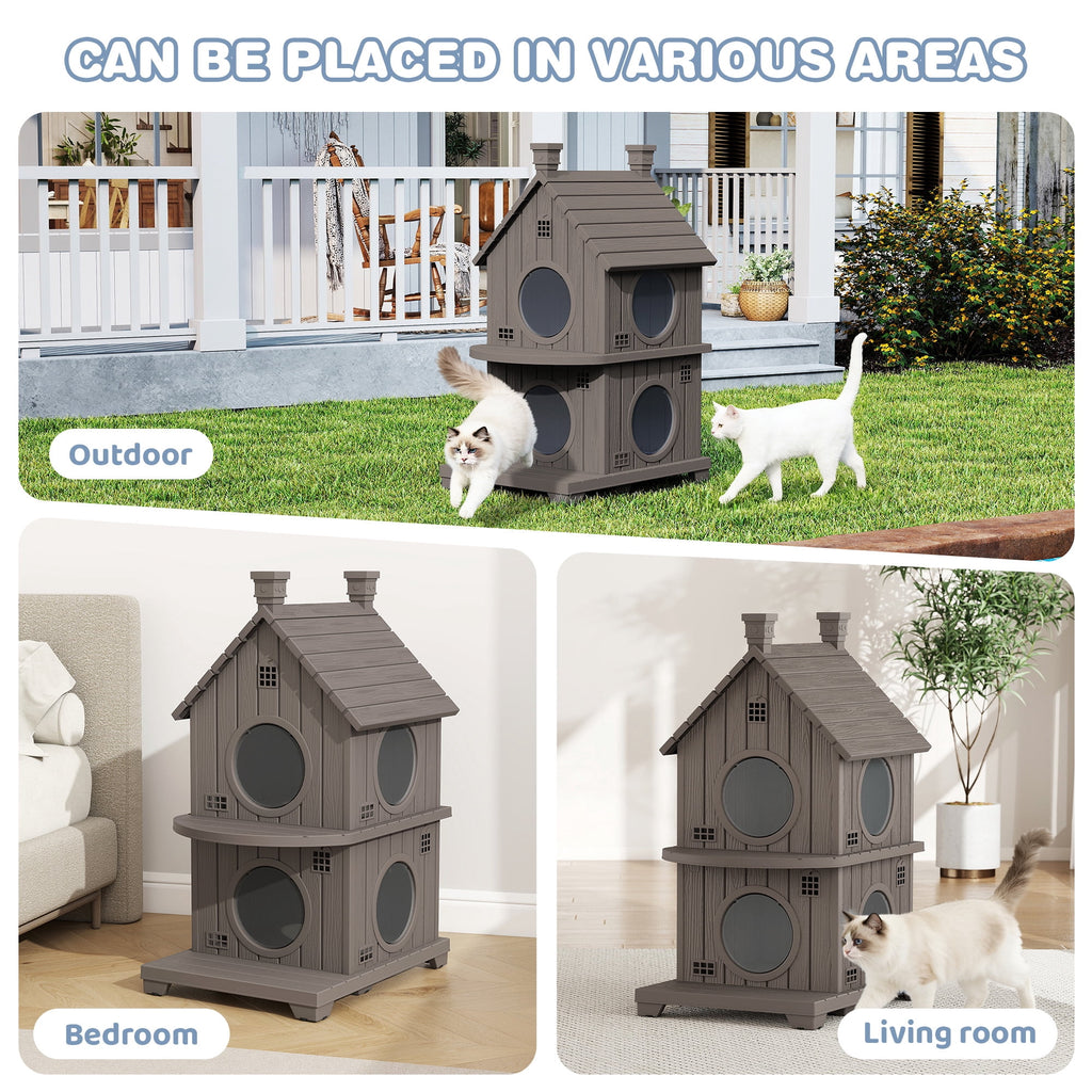 Bifanuo Outdoor Cat House,Weatherproof Resin Cat House, Villa-Style Outdoor Cat Shelter,Assemble Easily for Home &amp; Yard,Blue