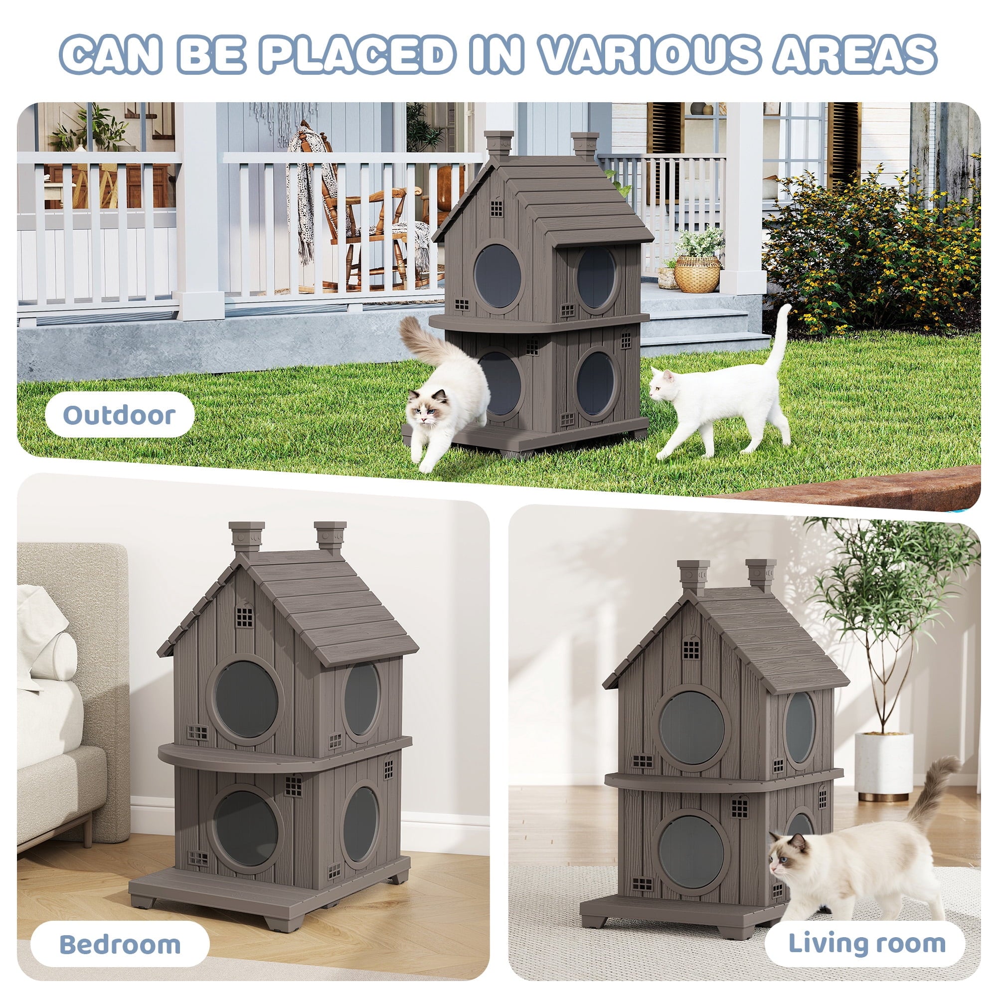 Bifanuo Outdoor Cat House,Weatherproof Resin Cat House, Villa-Style Outdoor Cat Shelter,Assemble Easily for Home &amp; Yard,Blue