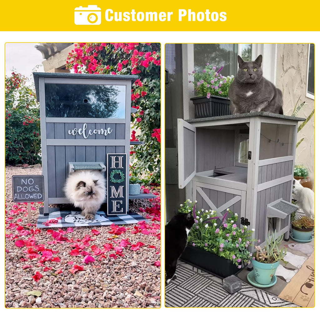Aivituvin Outdoor Feral Cat House 2-Story Cat Cottage Kitten Shelter with Window