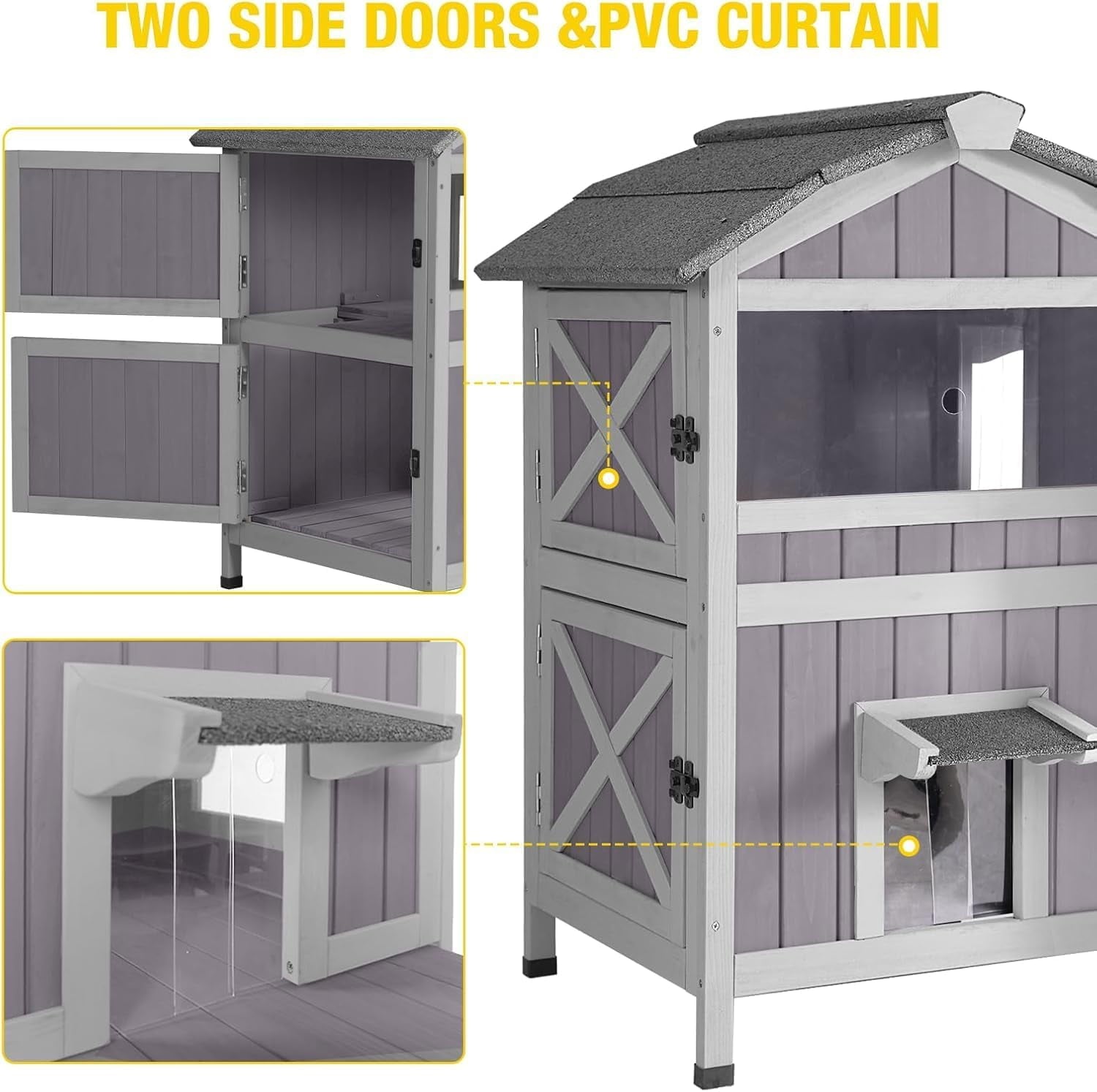 Aivituvin Outdoor Feral Cat House 2-Story Cat Cottage Kitten Shelter with Window