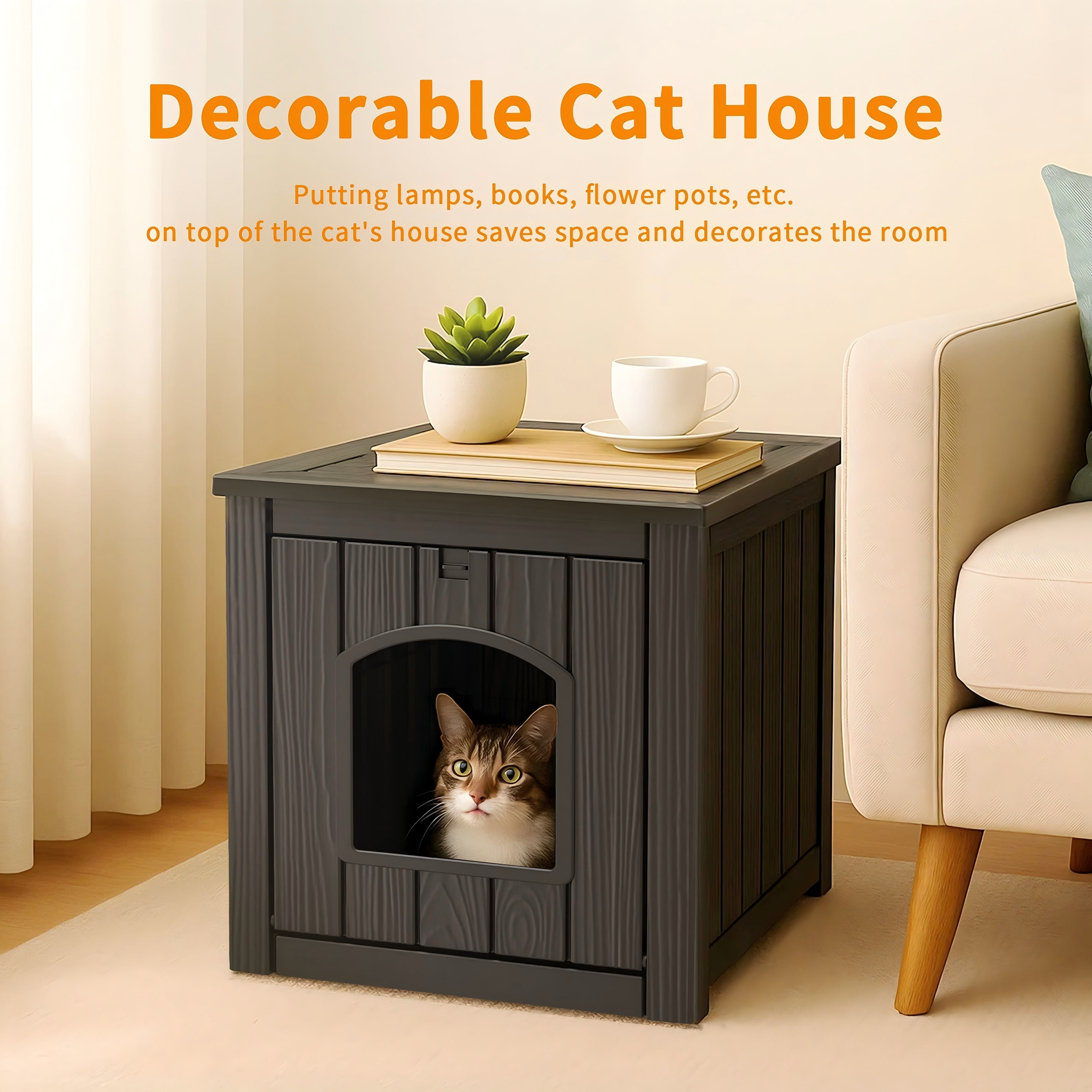 Outdoor Cat House - Weatherproof Resin Cat Houses for Outdoor Cats, Durable &amp; Insulated Shelter for Garden, Patio, or Backyard