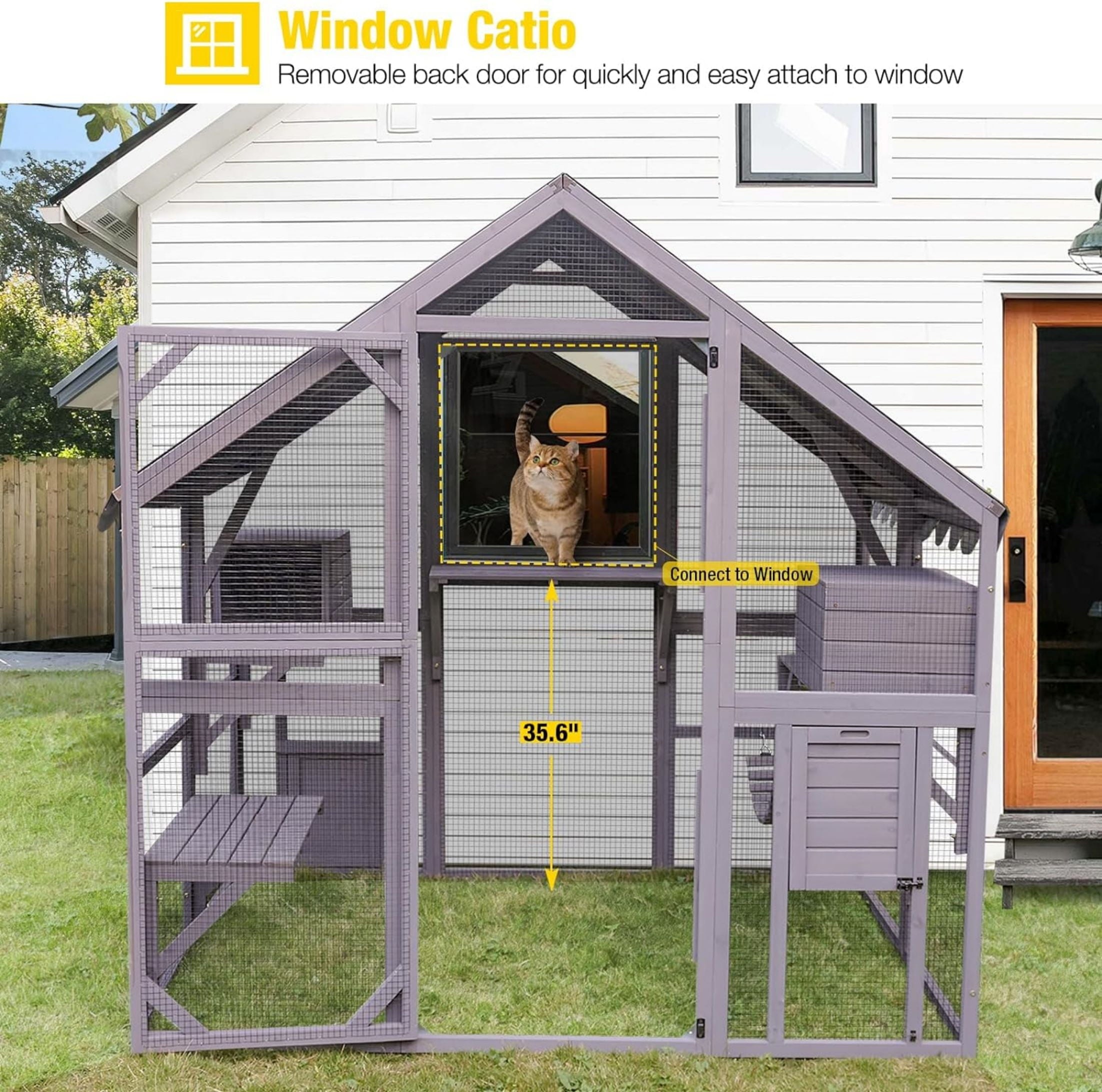 Aivituvin Large Cat Catio Walk-in Enclosure Wooden Cage with Bridges, Platforms, Rest Rooms, Roof Cover