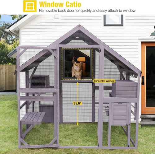 Aivituvin Large Cat Catio Walk-in Enclosure Wooden Cage with Bridges, Platforms, Rest Rooms, Roof Cover