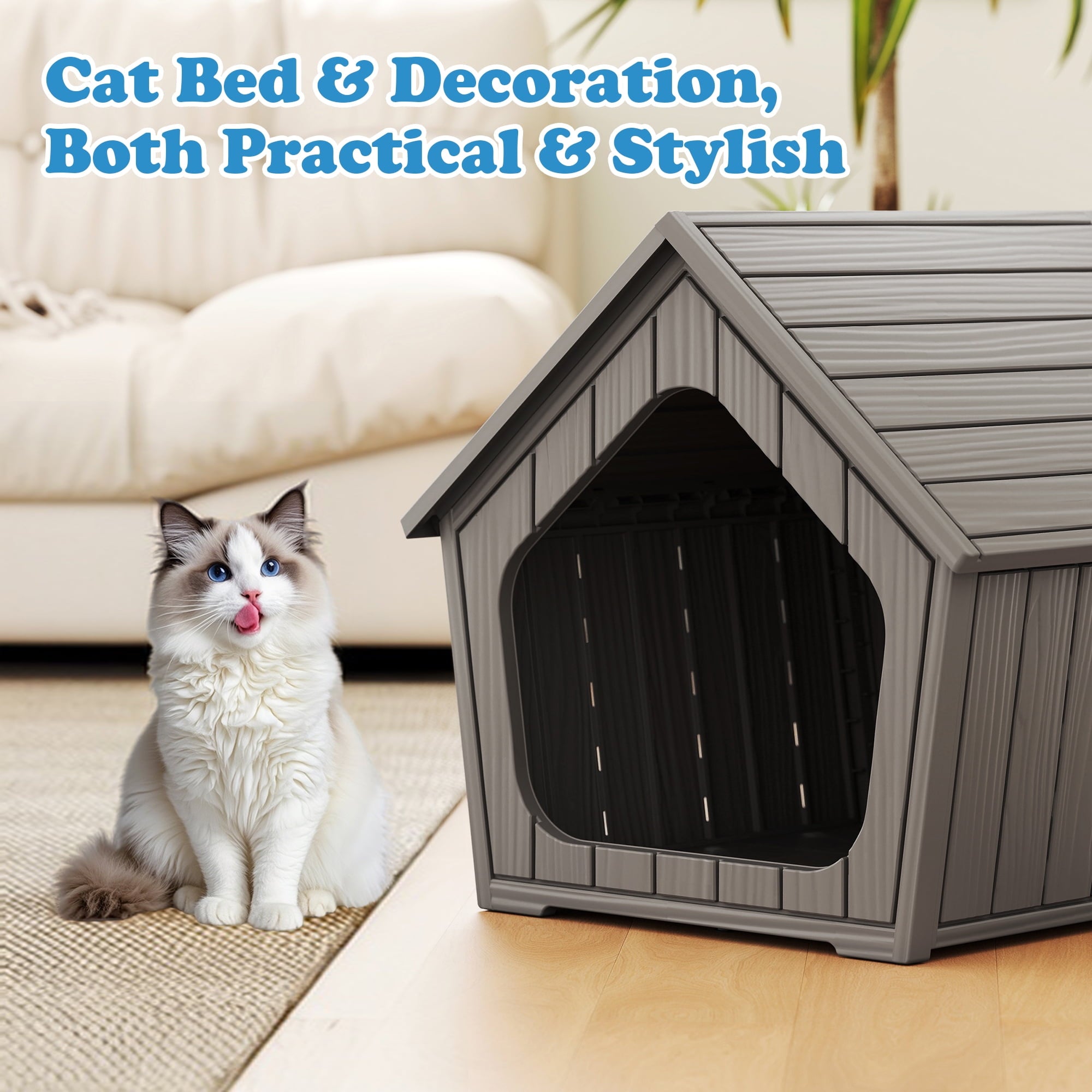 Bifanuo Weatherproof Outdoor Cat House - Insulated Resin Shelter for Indoor &amp; Feral Cats
