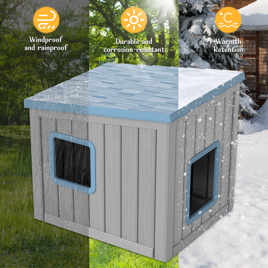 Bifanuo Outdoor Cat House, Outside Multiple Kitty Feral Cat Houses, Weatherproof Shelter for Ferrel Cats and Dogs, Durable PP Material, Insulated Shelter for Garden, Patio, or Backyard (Gray &amp; Black)