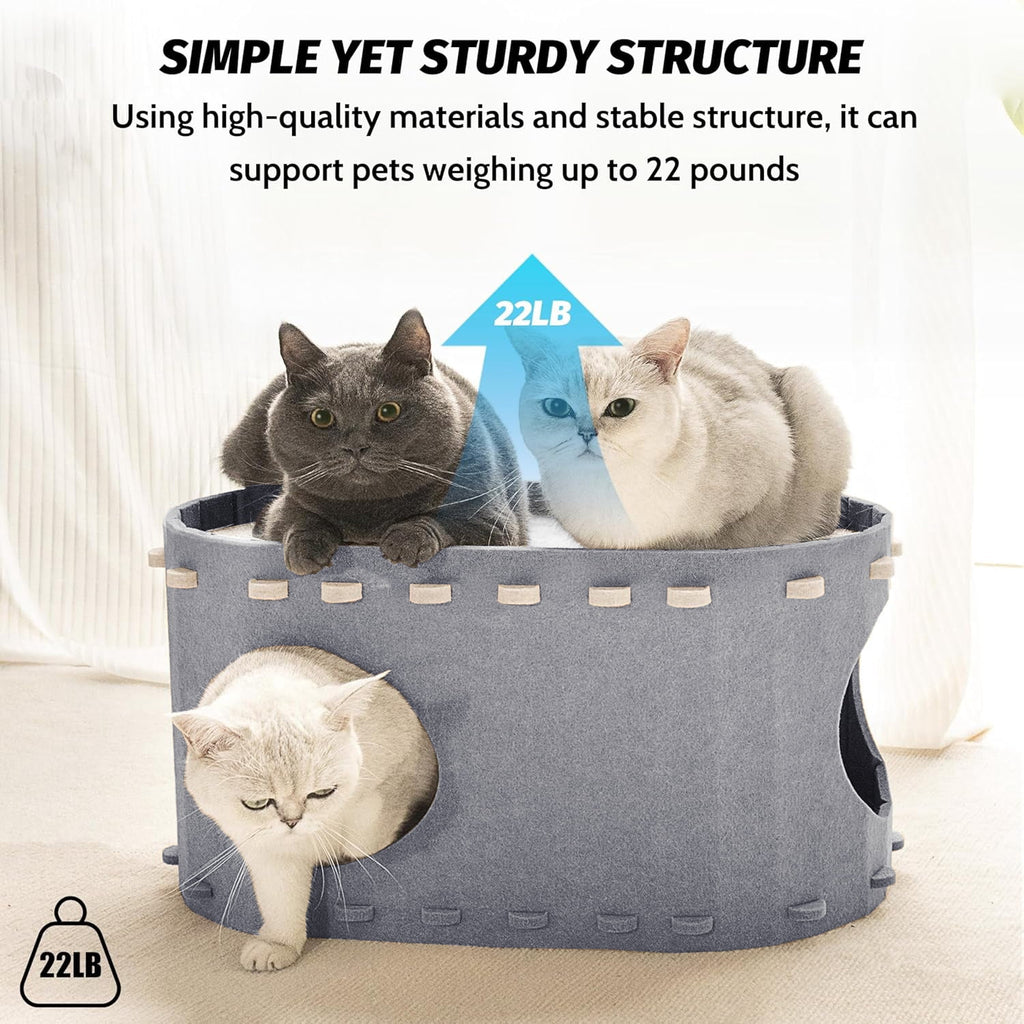 Cat Bed, POPO Extra Large Cat House with Scratch Pad and Fluffy Ball Hanging ,24"x16"x13", Khaki