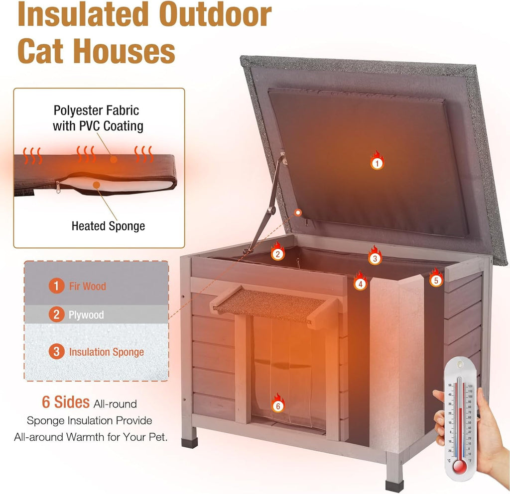 Aivituvin Outdoor Insulated Cat House, Cat Shelter with Insulated Liner, Winter Cat Shelter Outdoor