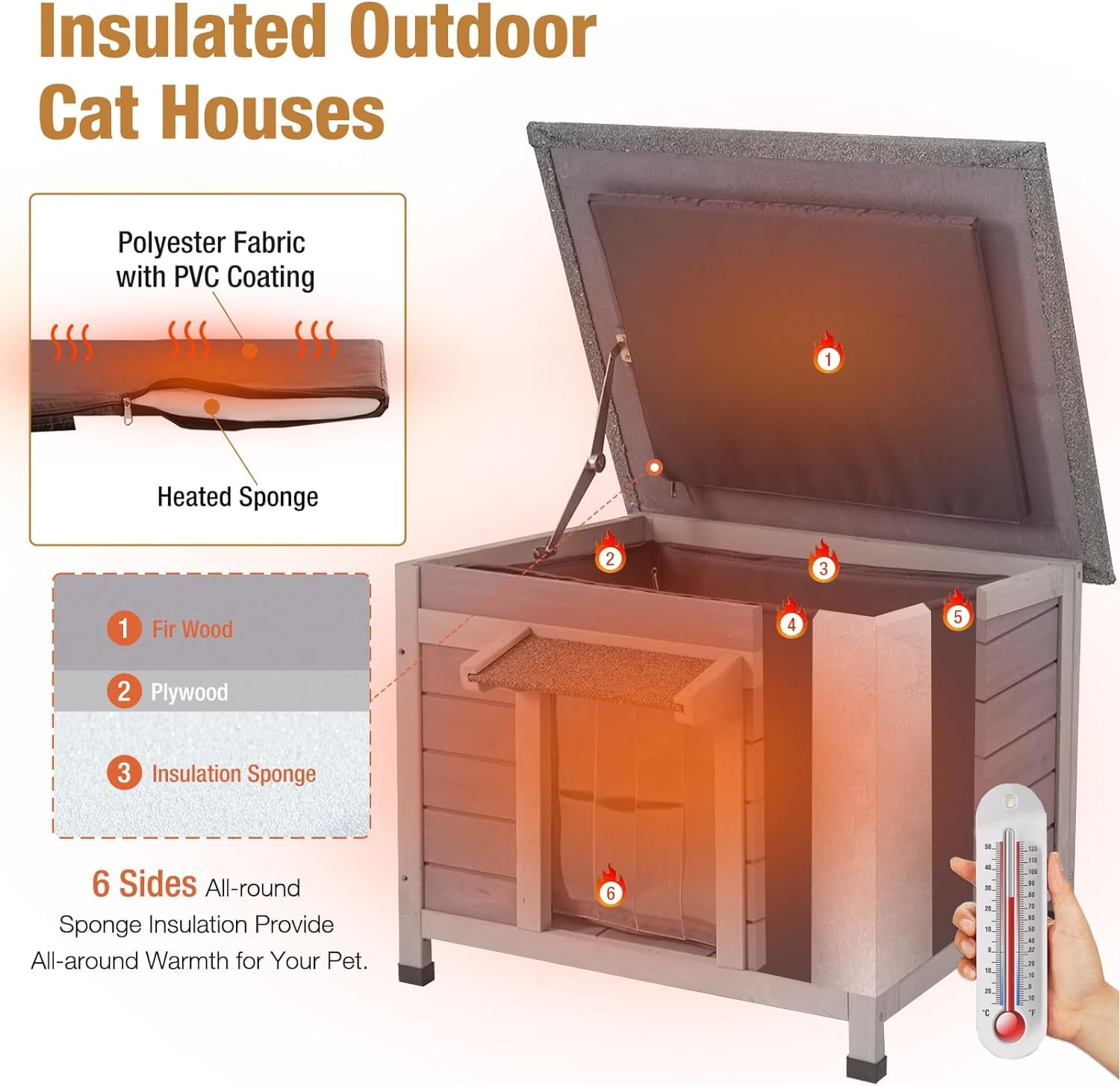 Aivituvin Outdoor Insulated Cat House, Cat Shelter with Insulated Liner, Winter Cat Shelter Outdoor