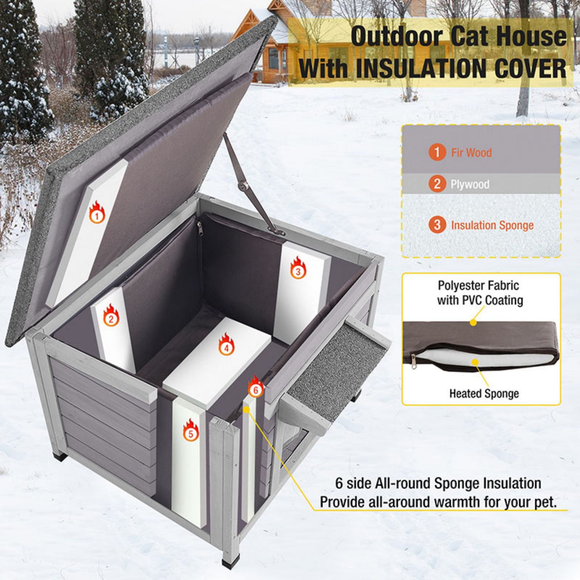 Aivituvin Cat House for Outdoor Cats Insulated Feral Kitty Shelter with Warm Liner for Winter Waterproof Rabbit Hutch for Bunnies,Cats