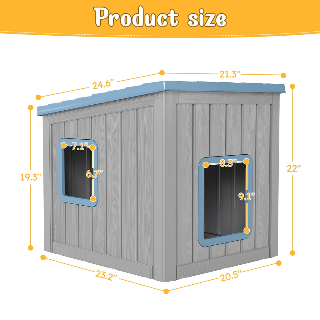Bifanuo Outdoor Cat House, Outside Multiple Kitty Feral Cat Houses, Weatherproof Shelter for Ferrel Cats and Dogs, Durable PP Material, Insulated Shelter for Garden, Patio, or Backyard (Gray &amp; Black)