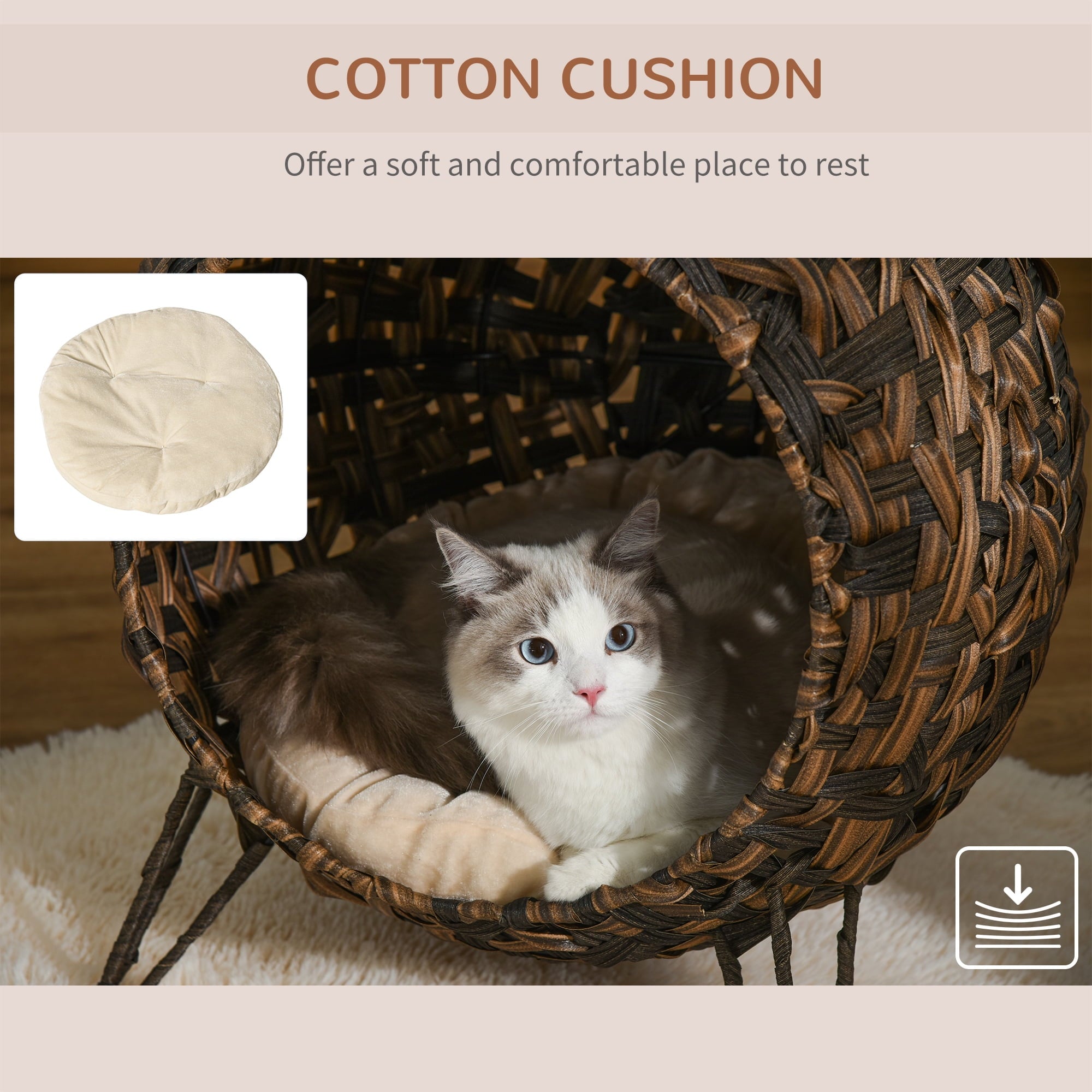 Pawhut 20.5" Natural Rattan Cat House, Brown