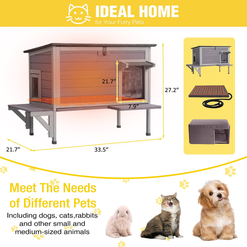 Aivituvin Wood Cat House with Balcony, Outdoor Indoor Kitty Shelter with Stairs