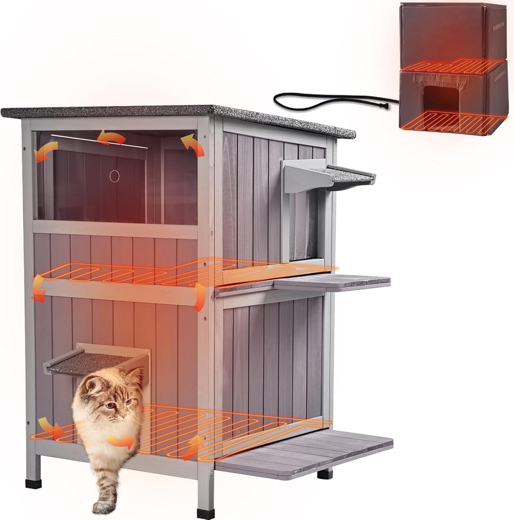 Aivituvin Heated Outdoor Cat House for Winter, Insulated Cat House for Outdoor Indoor, Weatherproof Cat Shelter with Warm Liner for Feral &amp; Stray Cats