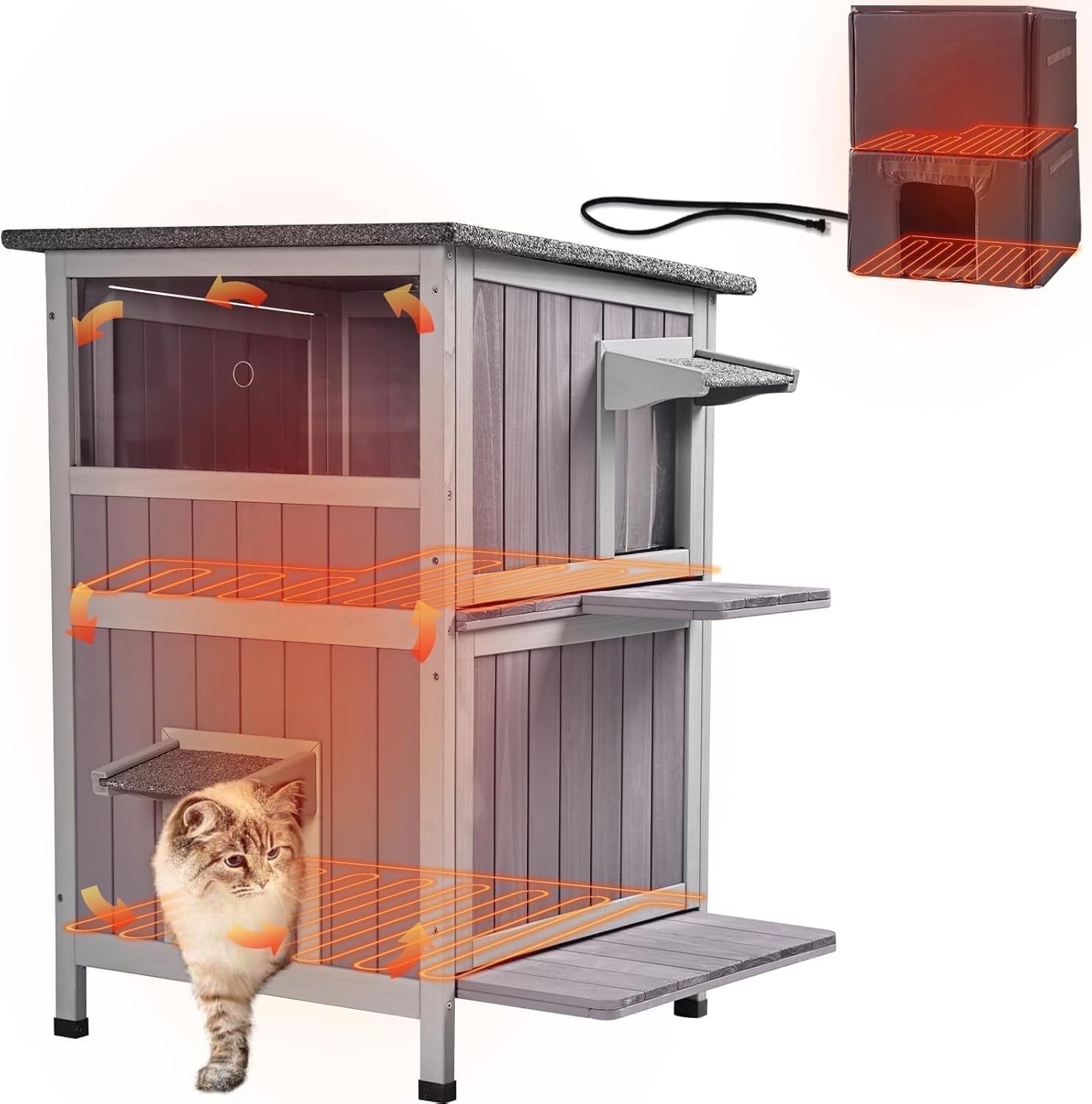 Aivituvin Heated Outdoor Cat House for Winter, Insulated Cat House for Outdoor Indoor, Weatherproof Cat Shelter with Warm Liner for Feral &amp; Stray Cats
